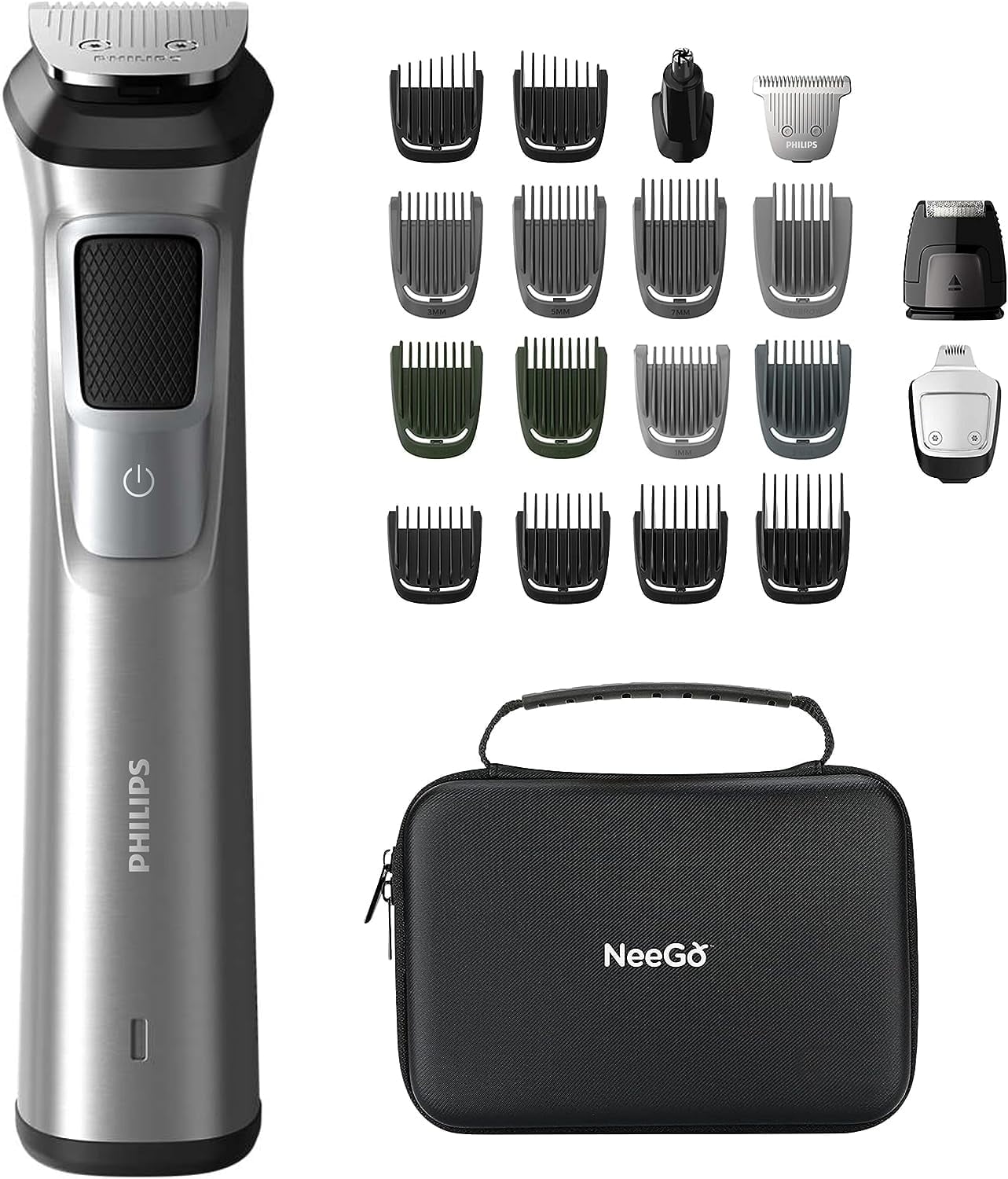 Philips Multigroom, Philips Trimmer for Men, All-in-One Trimmer & Shaver Series 7000, Body Groomer for Men, 23 Piece Mens Grooming Kit, Trimmer for Beard, Head, Body, and Face Case