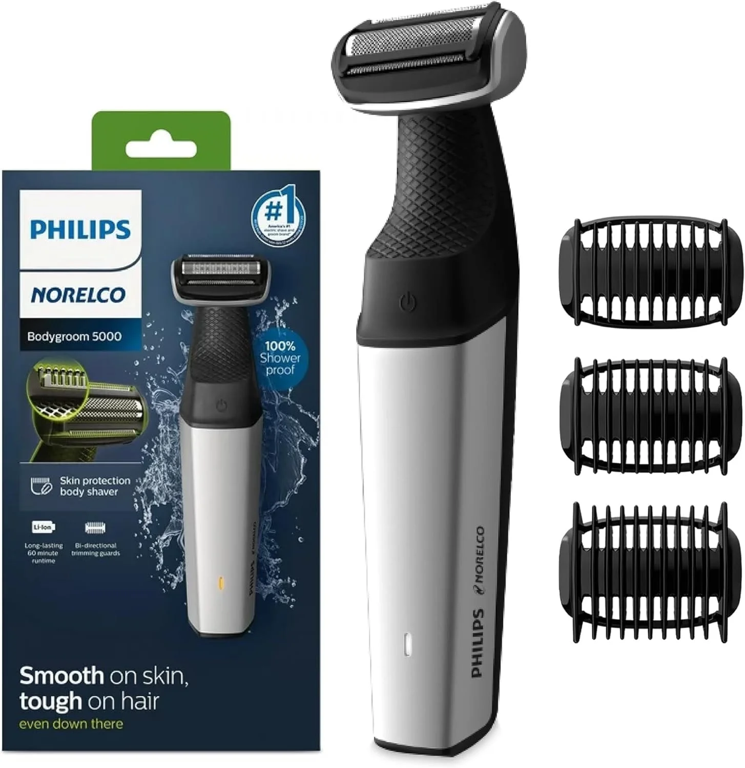 Philips Norelco Body Groomer Series 5000 Body Shaver, Body Hair Trimmer for Men, Showerproof Manscaping Groin Trimmer for Men