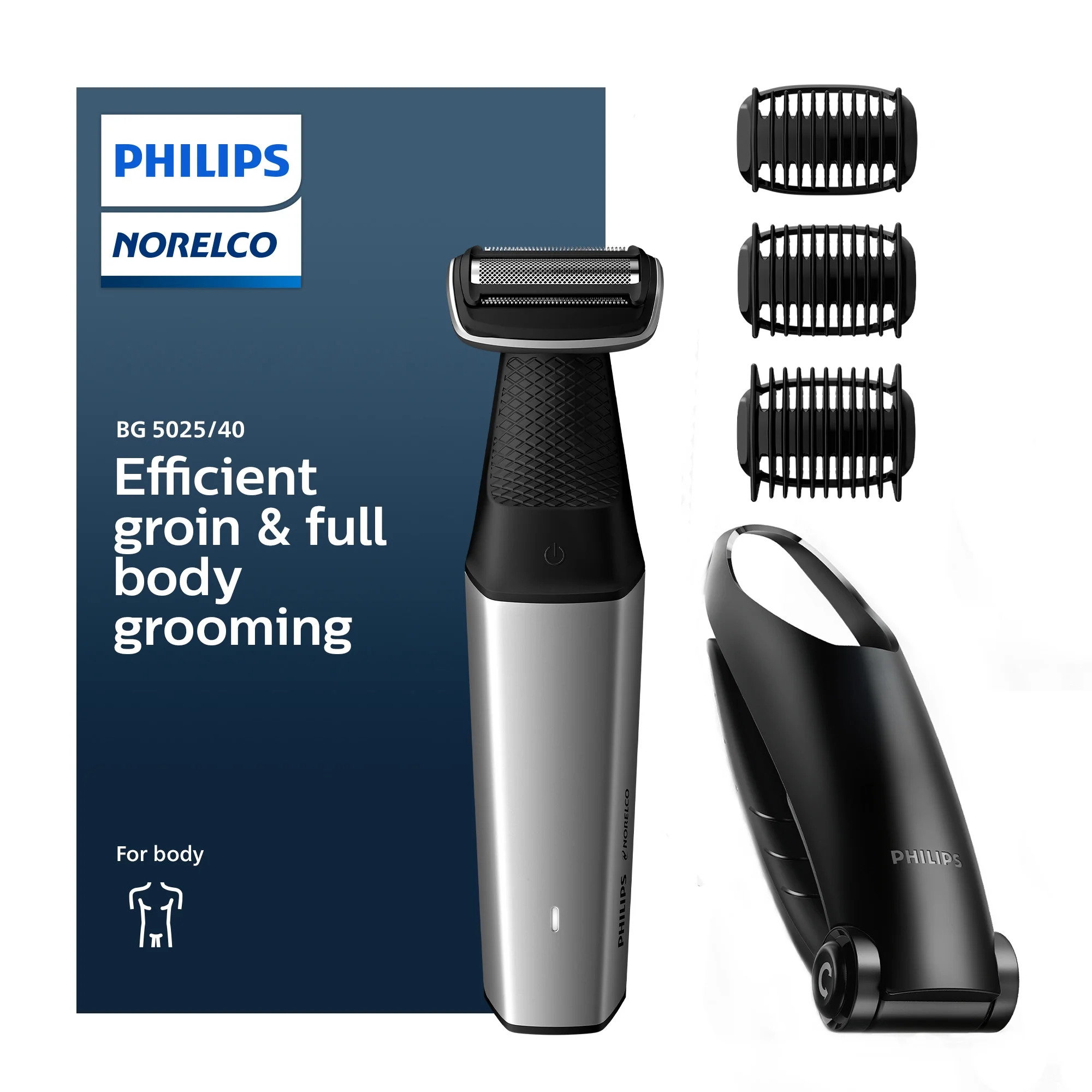 Philips Norelco Bodygroom Series 5000 Showerproof Body & Manscaping Trimmer For Men with Back Attachment, BG5025/40