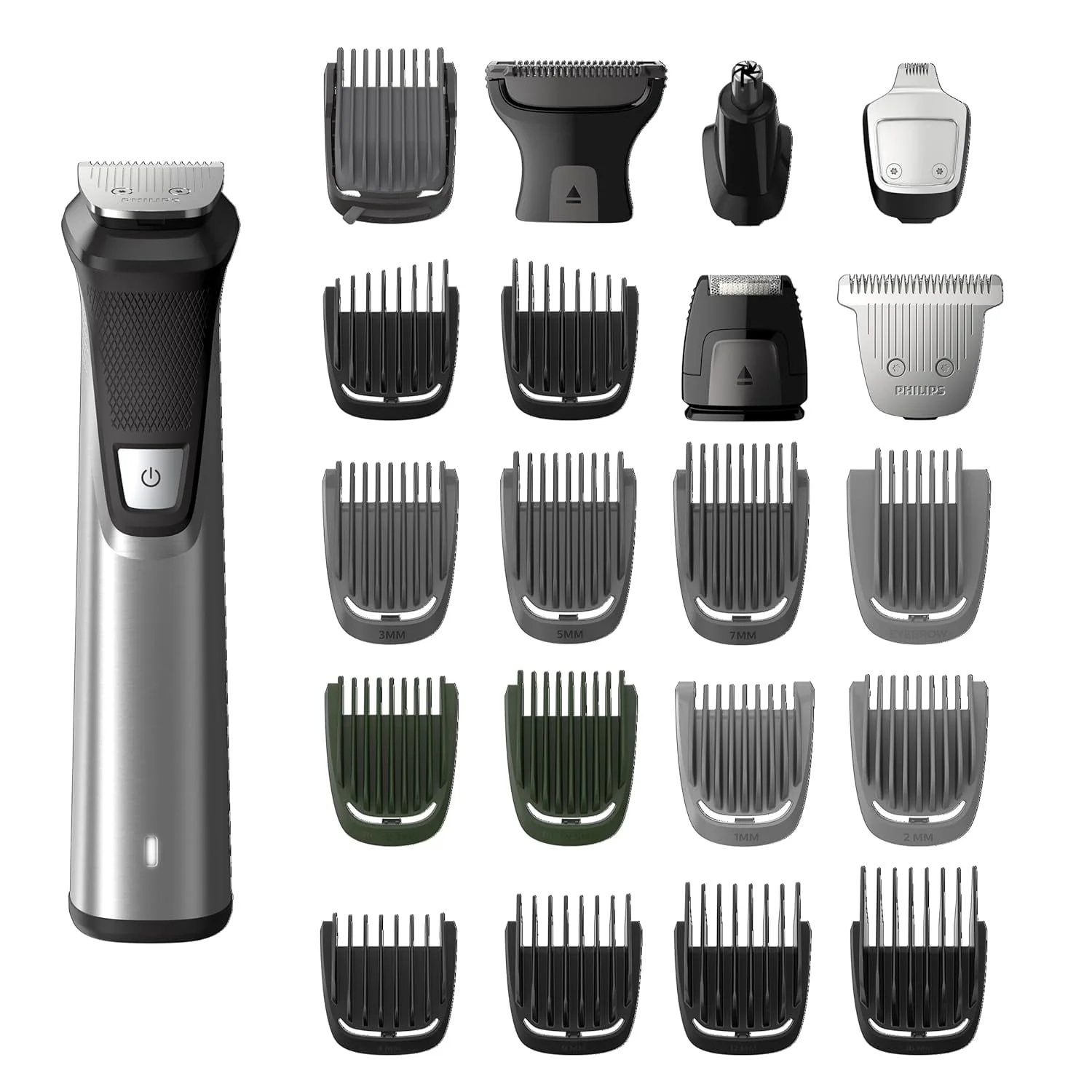 Philips Norelco Multi Groomer - 25 Piece Mens Grooming Kit for Beard, Body, Face, Nose, and Ear Hair Trimmer, Shaver, and Clipper with Storage Case - NO Blade Oil Needed, MG7770/49