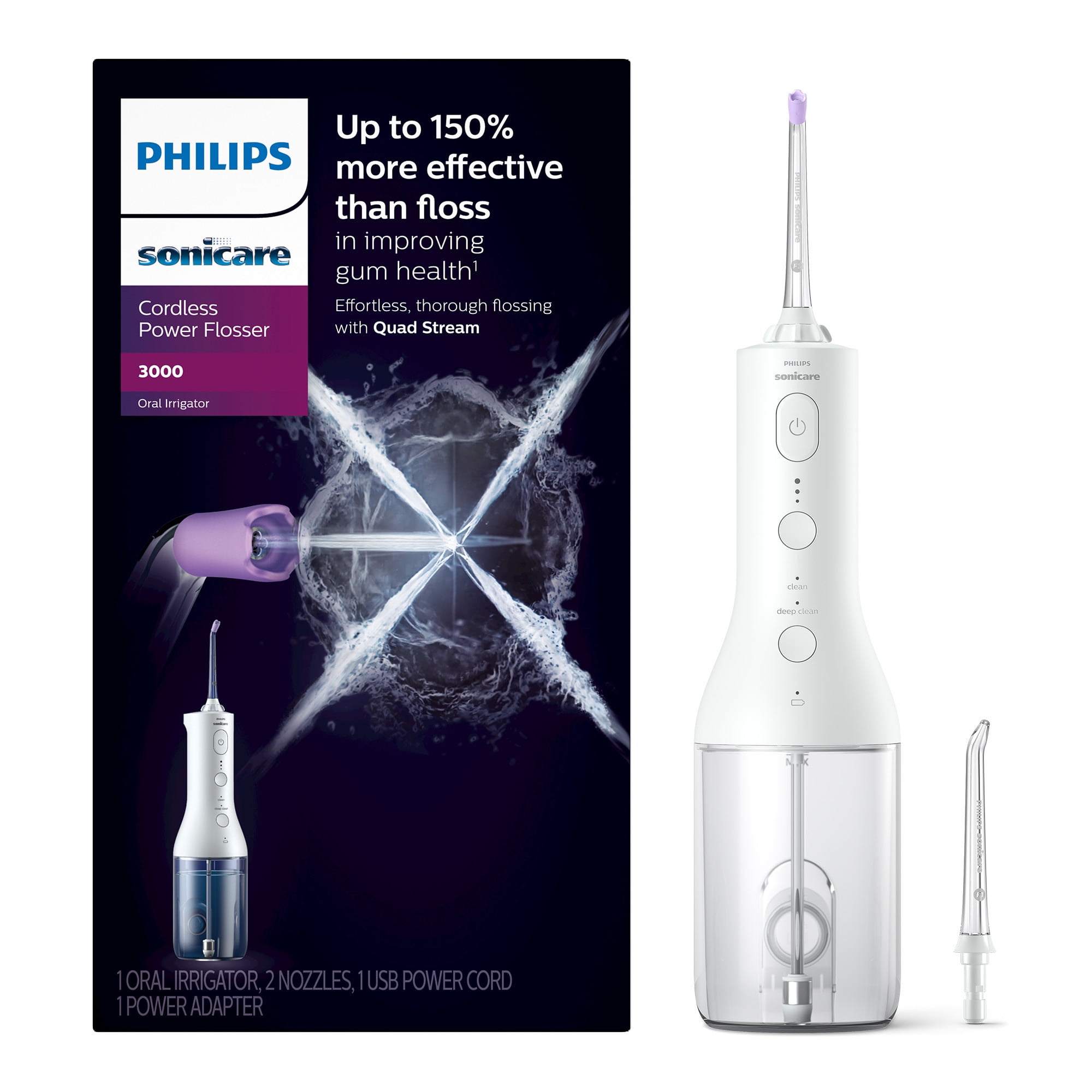 Philips Sonicare Electric Cordless Power Flosser 3000, White, HX3826/21