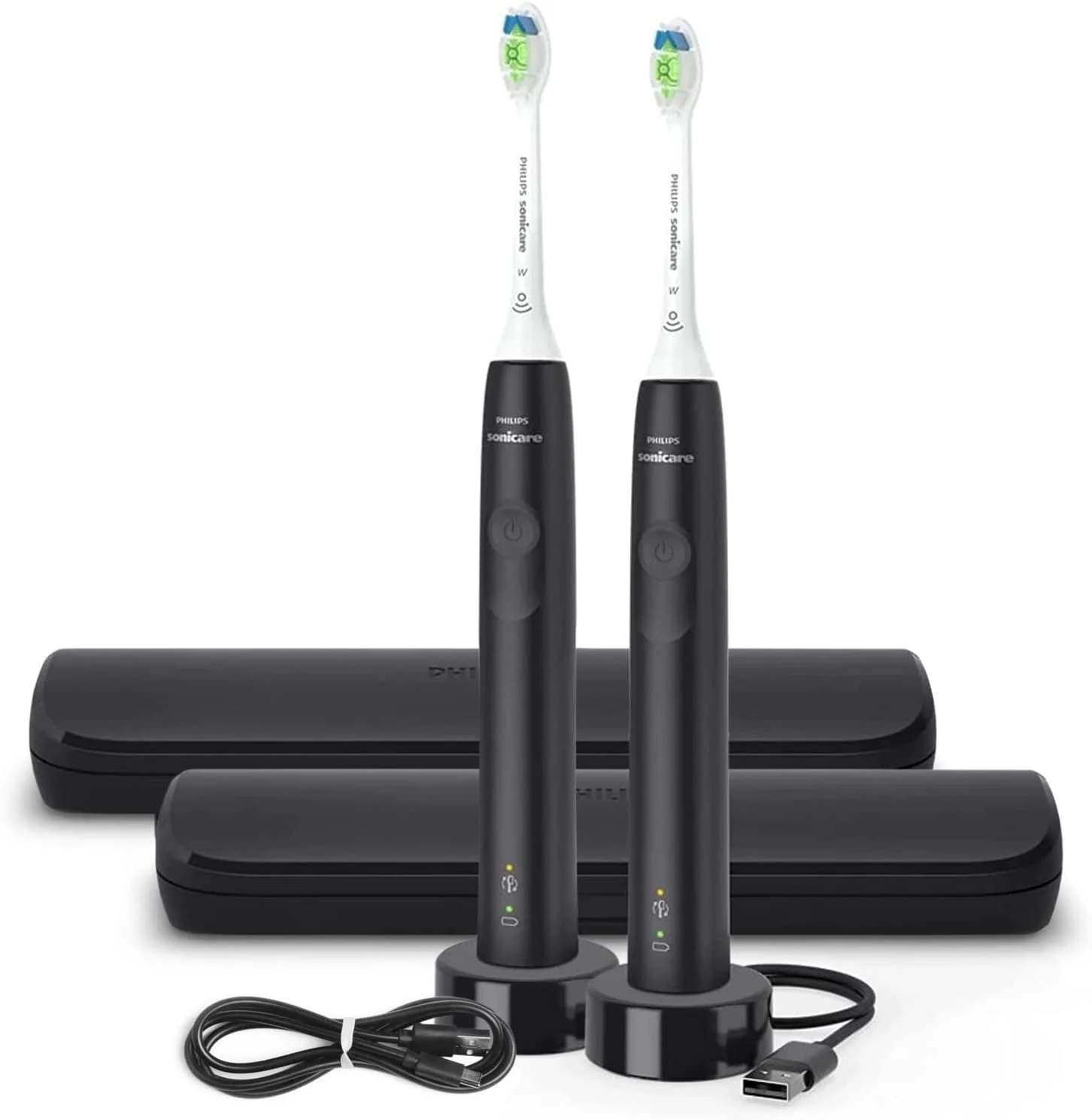Philips Sonicare Electric Toothbrush DiamondClean 2-Pack Bundle, Rechargeable Electric Tooth Brush with Pressure Sensor, Sonic Electronic Toothbrush, Travel Case, Black