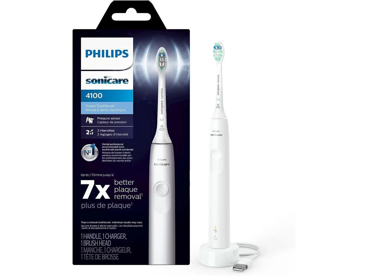 Philips Sonicare 4100 Power Toothbrush, Rechargeable Electric Toothbrush with Pressure Sensor, White (HX3681/23)