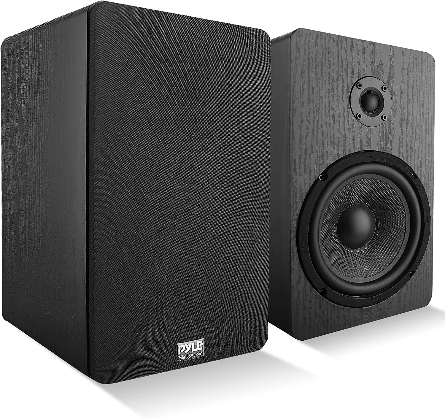 Pyle Wifi Woven Glass Fiber Woofer 50 Watt Continuous Power Bookshelf Speakers, Black
