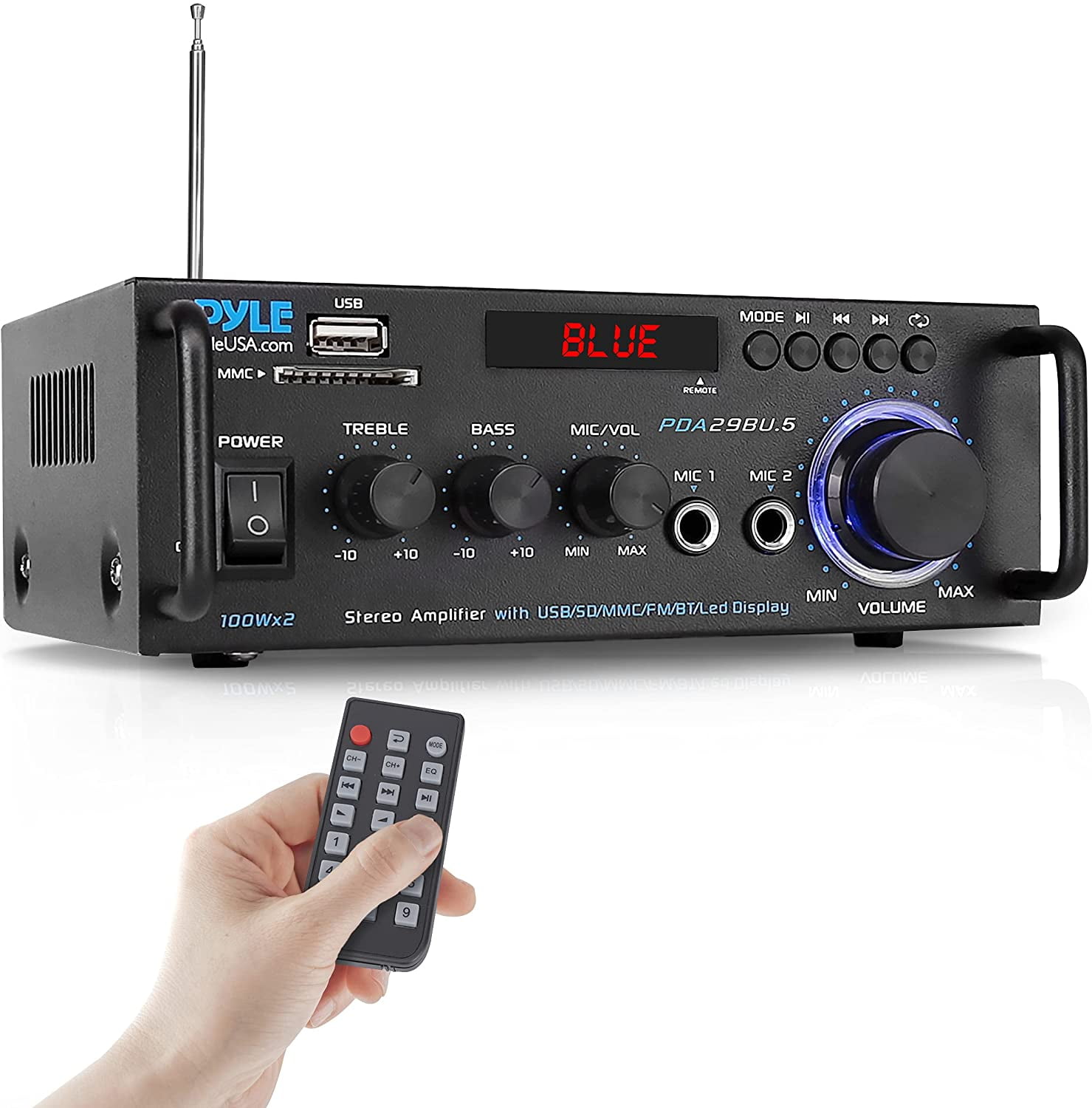 Pyle Wireless Bluetooth Stereo Power Amplifier - 200W Dual Channel Sound Audio Stereo Receiver
