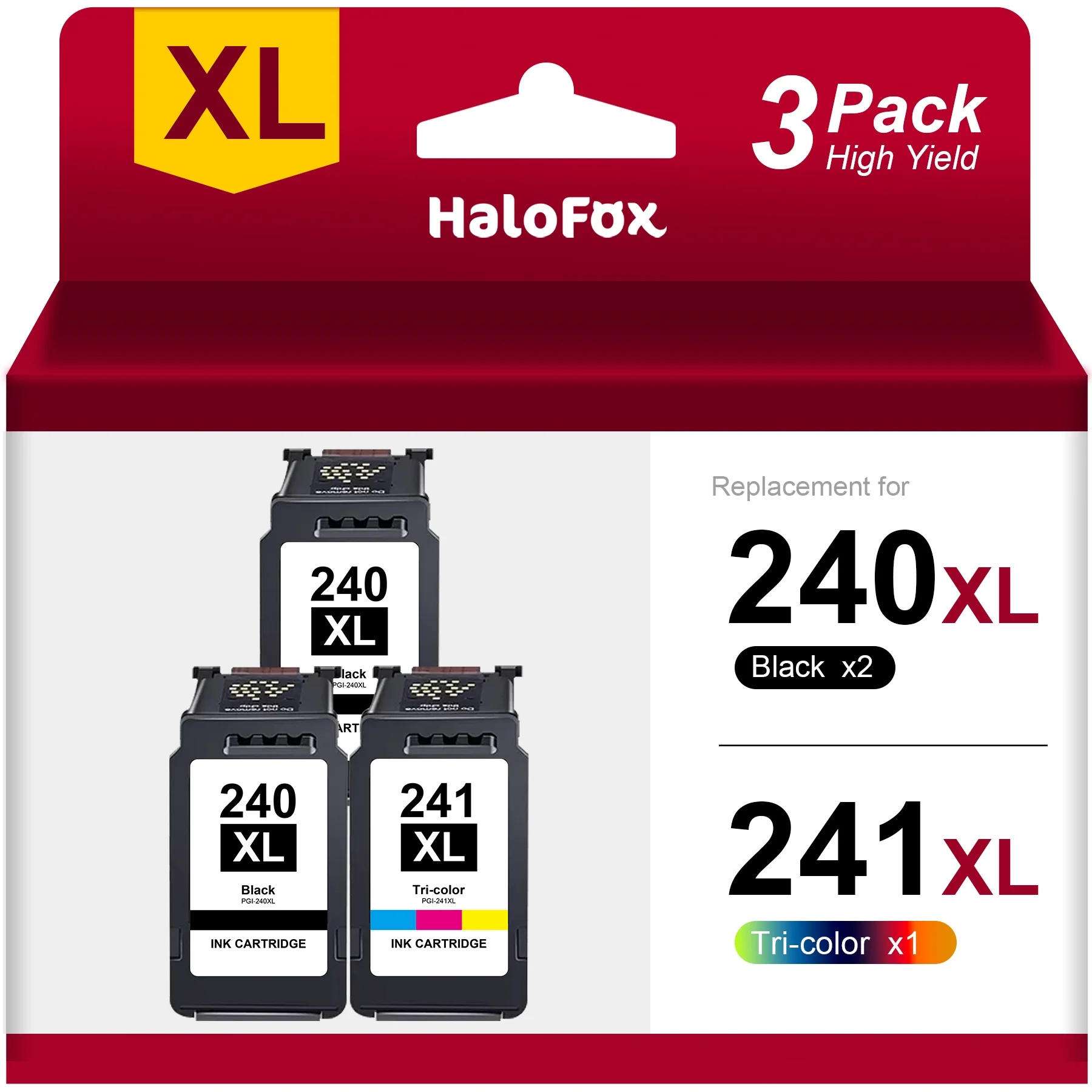 PG-240 XL CL-241 XL Ink Cartridges Replacement for Canon 240XL 241XL Combo Pack, Fit for Canon PIXMA MG3620 MG3600 TS5120 MG3520 MG2120 MX452 MX512 MX532 MX472 Printer (2 Black, 1 Tri-Color)