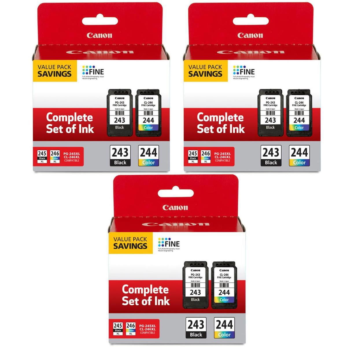 Canon PG-243/CL-244 Black and Color Ink Cartridge Value Pack for Select PIXMA iP, MG, MX, TR, TS Series Printers, 3-Pack