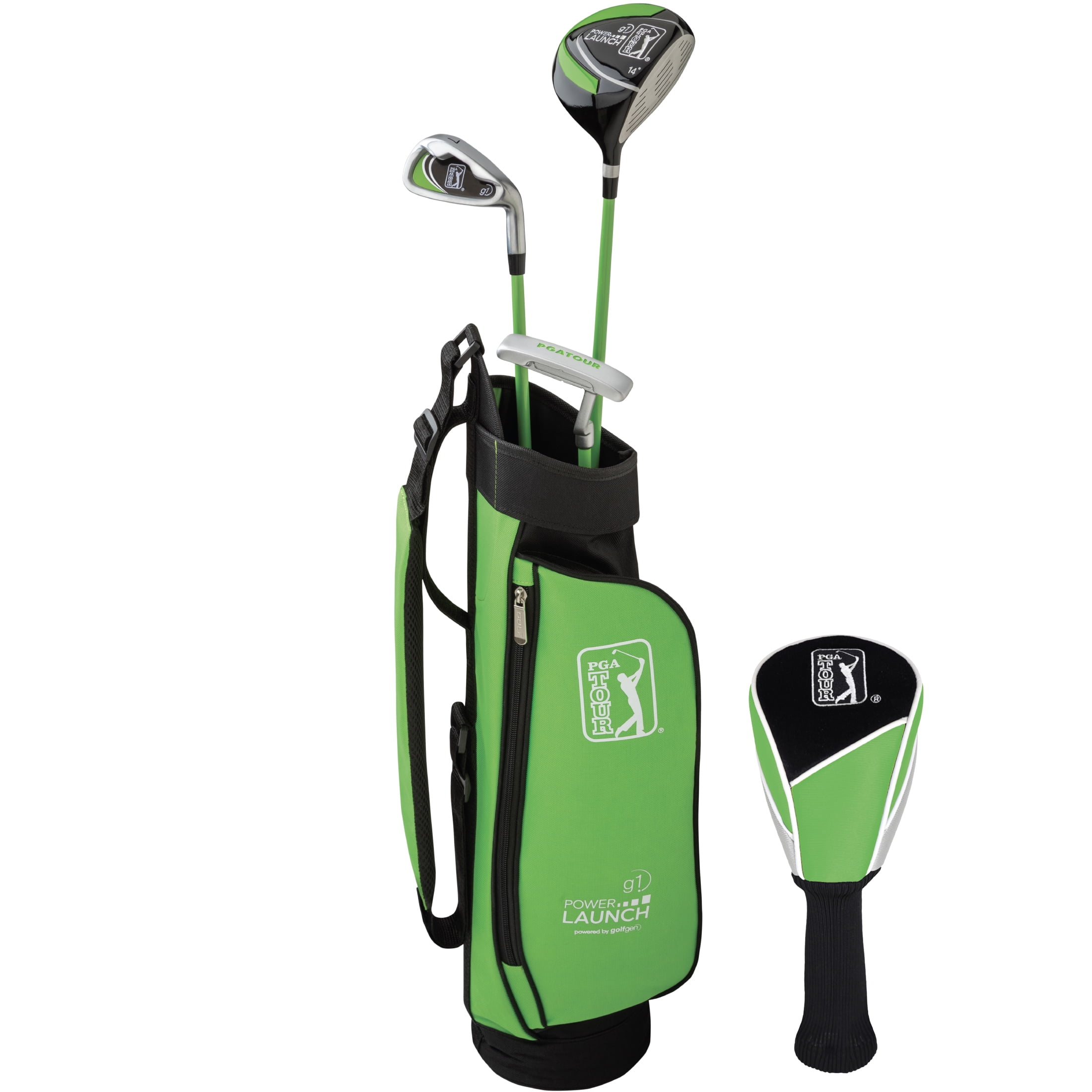 PGA Tour G1 Series Kids Green Golf Club Set with 3 Clubs, Carry Bag & 5 Total Pieces, Heights 3'6" - 4'1", Ages 3-5