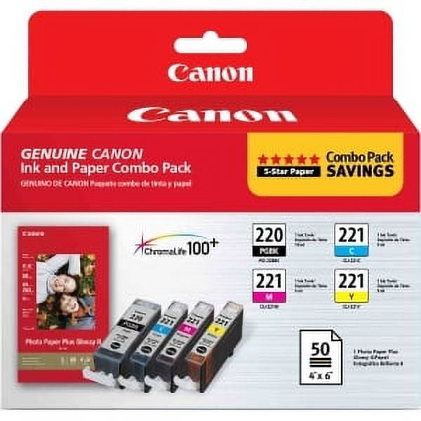 Canon® - 2945b011 (pgi-220/cli-221) Ink/paper Combo, Black/cyan/magenta/yellow