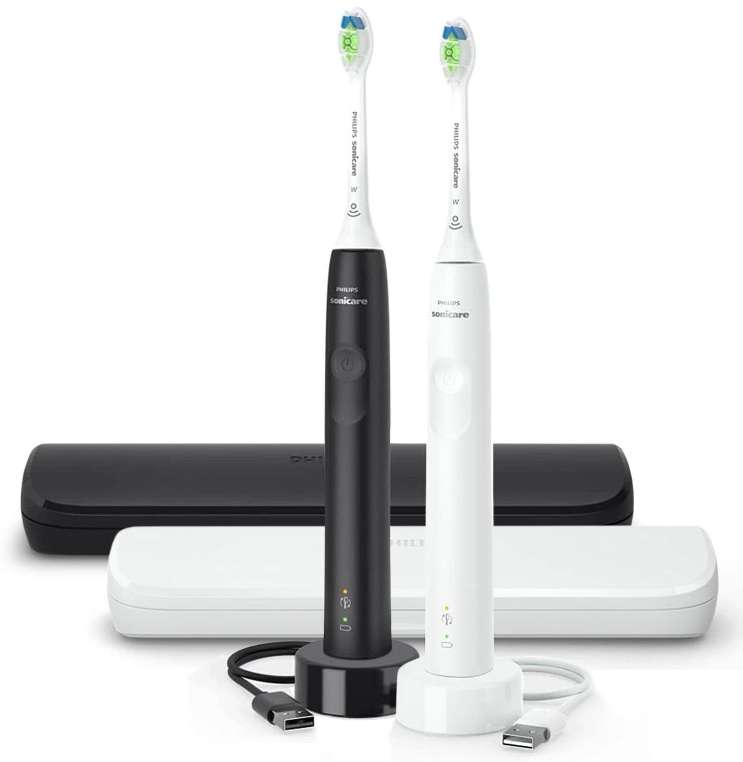 PHILIPS Sonicare Electric Toothbrush DiamondClean 2-Pack Bundle, Rechargeable Electric Tooth Brush with Pressure Sensor, Sonic Electronic Toothbrush, Travel Case, Black & White