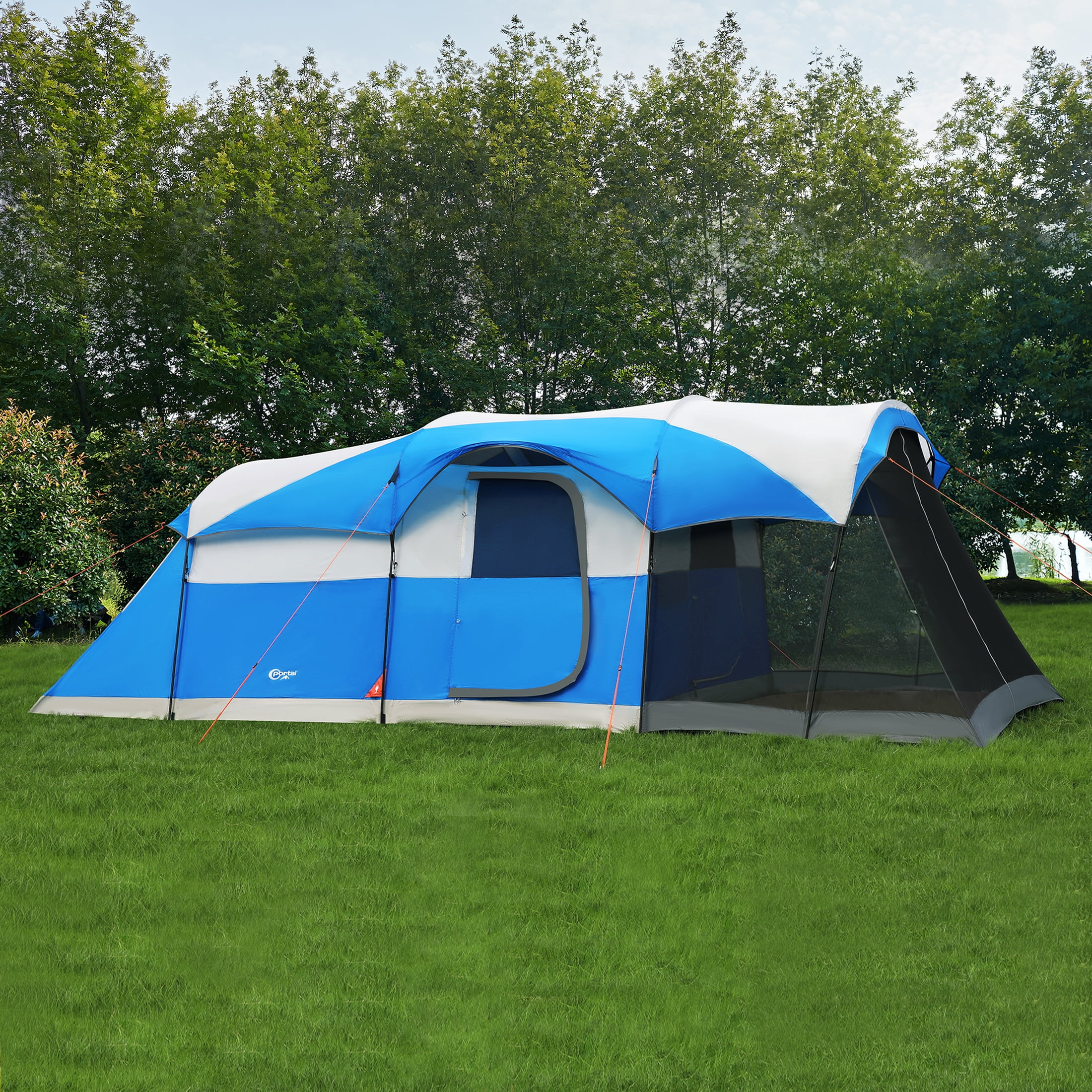 PORTAL 8 Person Family Camping Tent with Screen Porch, Portable Cabin Tent with Rainfly, 20ft * 8ft * 74in, Blue