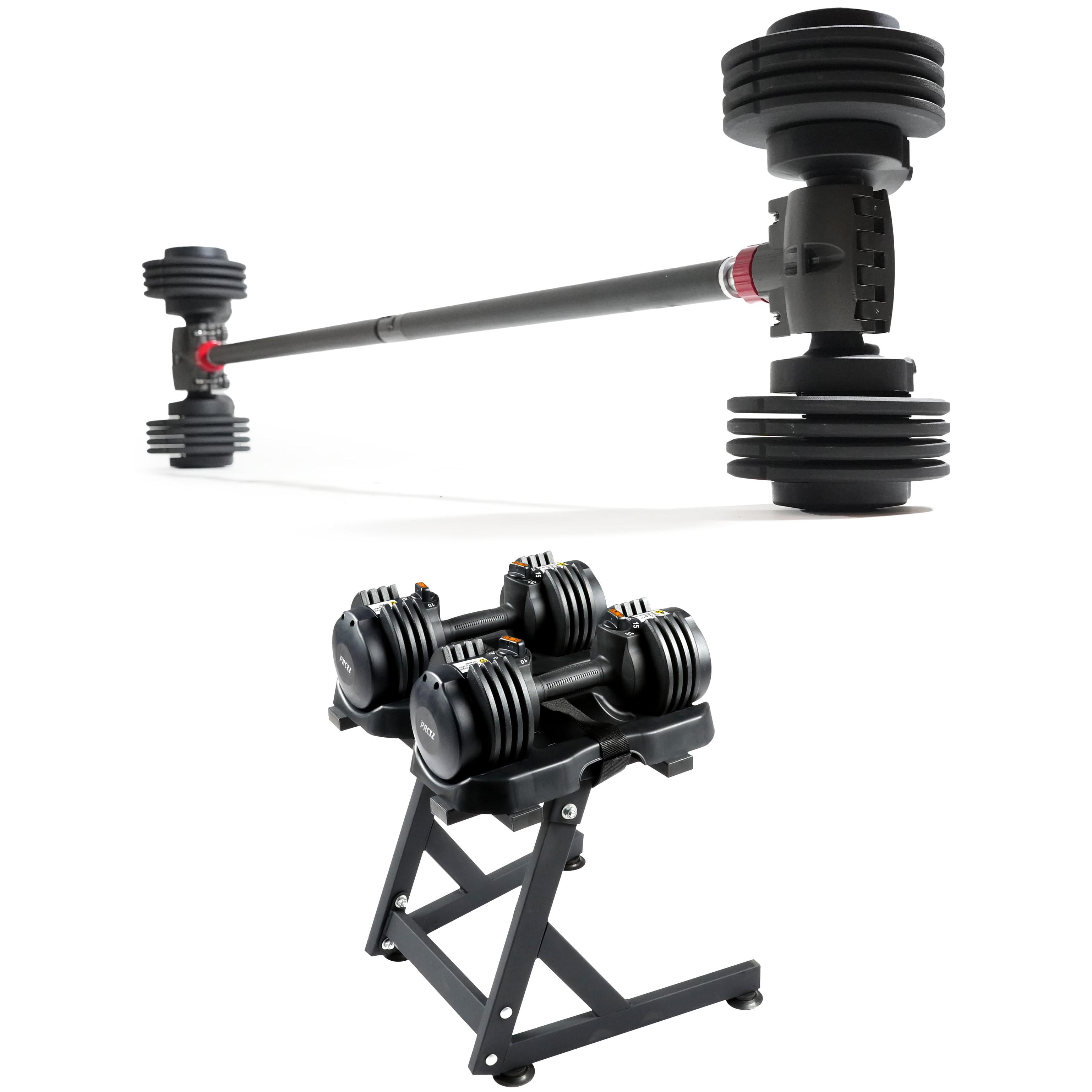 PRCTZ Modular Weight Training Barbell, Adjustable Dumbbell to Barbell Converter w/ Adjustable Dumbbells & Stand