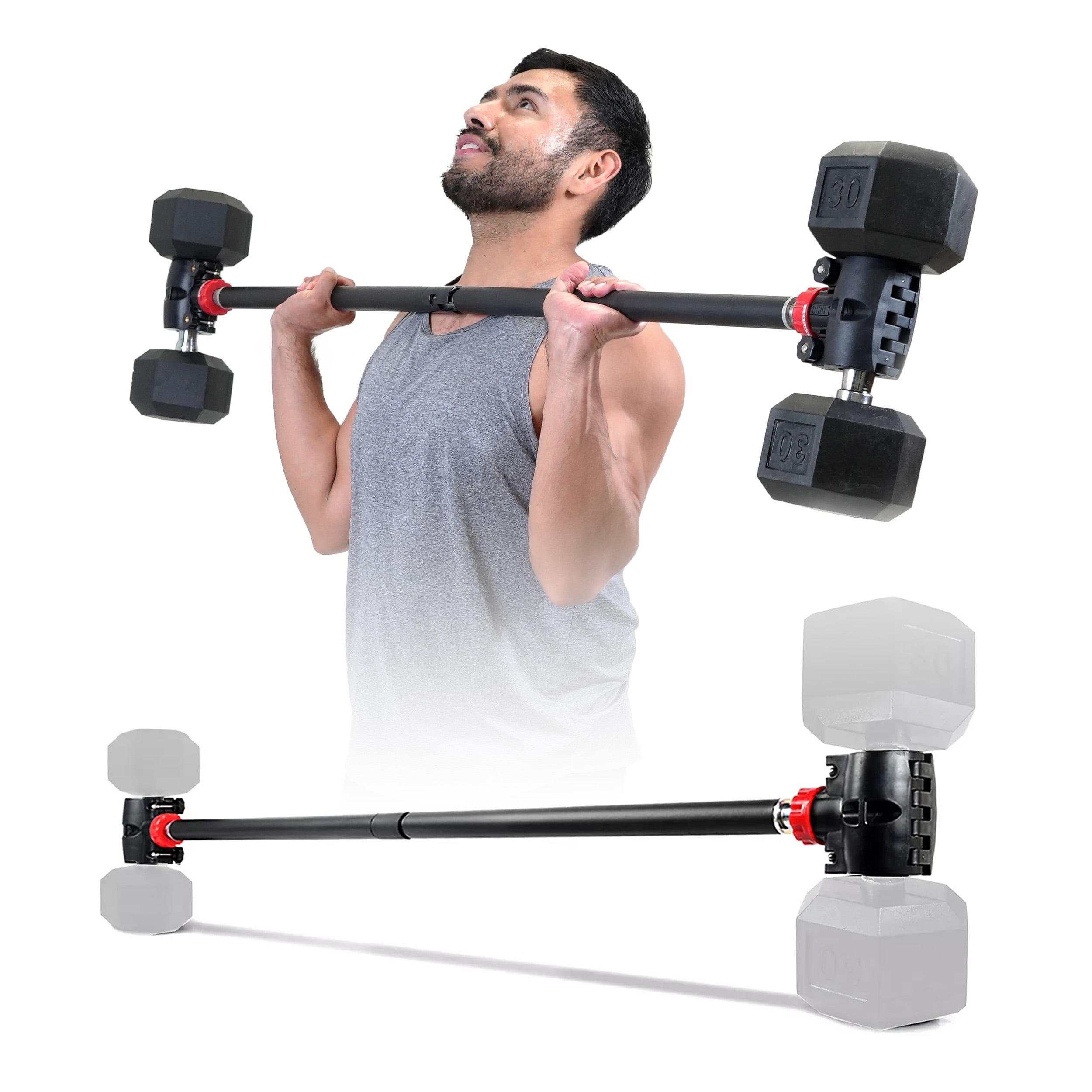 PRCTZ Modular Weightlifting Barbell, Adjustable Dumbbell to Barbell Weight Bar ,Curl Bar, and Macebell Converter, Built-in Resistance Tube Adapter, Up to 200 lb. Capacity