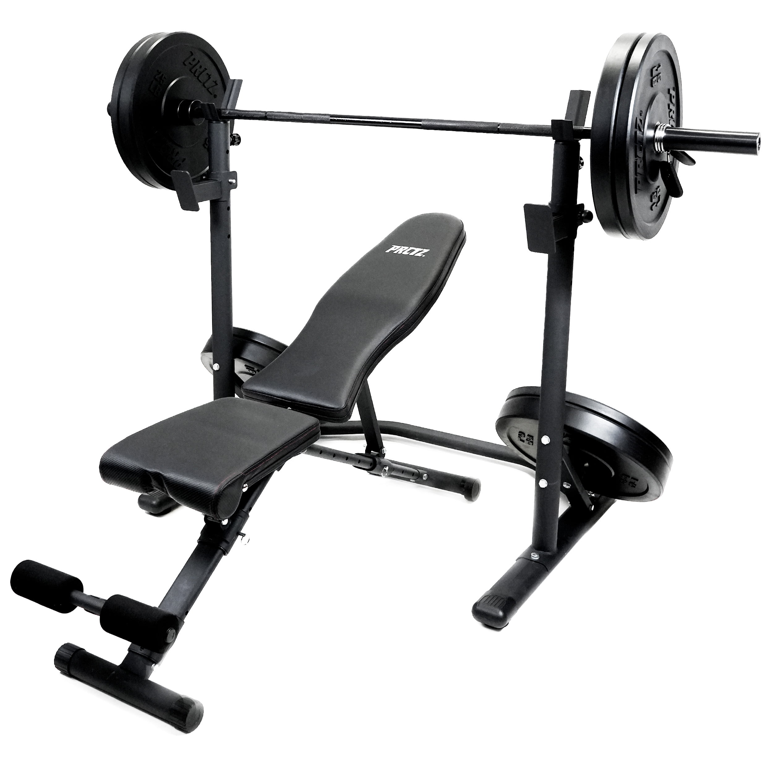 PRCTZ Two-Piece Olympic Weight Bench with Squat Rack, Foldable FID Bench, and Weight Storage