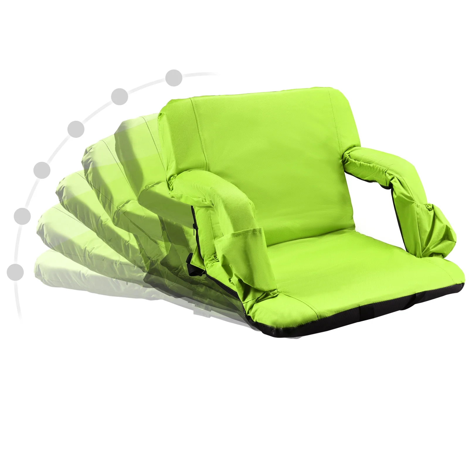 PRINIC GREEN Stadium Seat Chair- Wide Bleacher Cushion with Padded Back Support, Armrests, 6 Reclining Positions and Portable Carry Straps