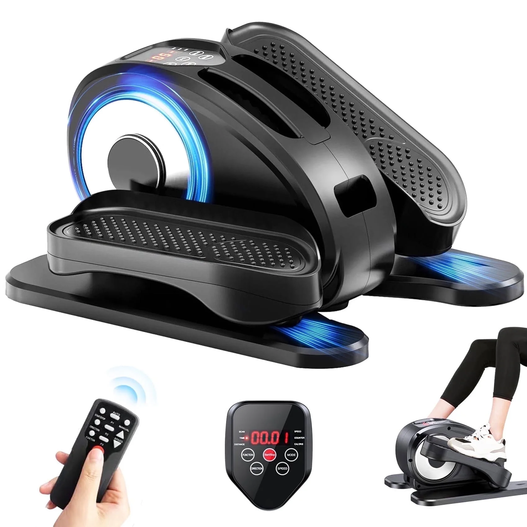 PROHIKER Under Desk Elliptical Machine Electric, Ellipse Leg Exerciser for Seniors Fully Assembled, Portable and Quiet Pedal Exerciser with Remote Control and LCD Display Monitor