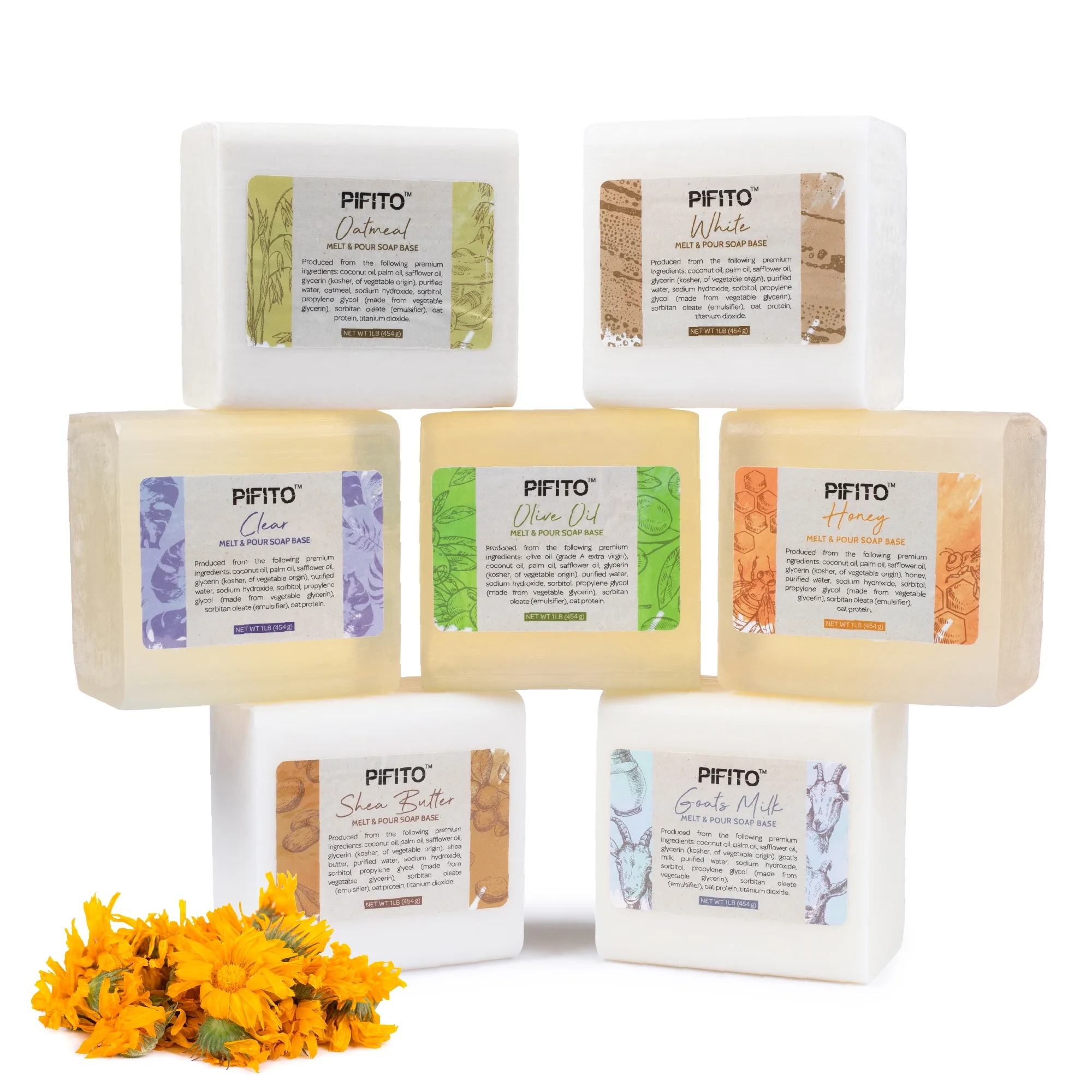 Pifito Soap Base Sampler, Goat Milk, Shea Butter, Oatmeal, Olive Oil, Soap Making Supplies, 7 lb