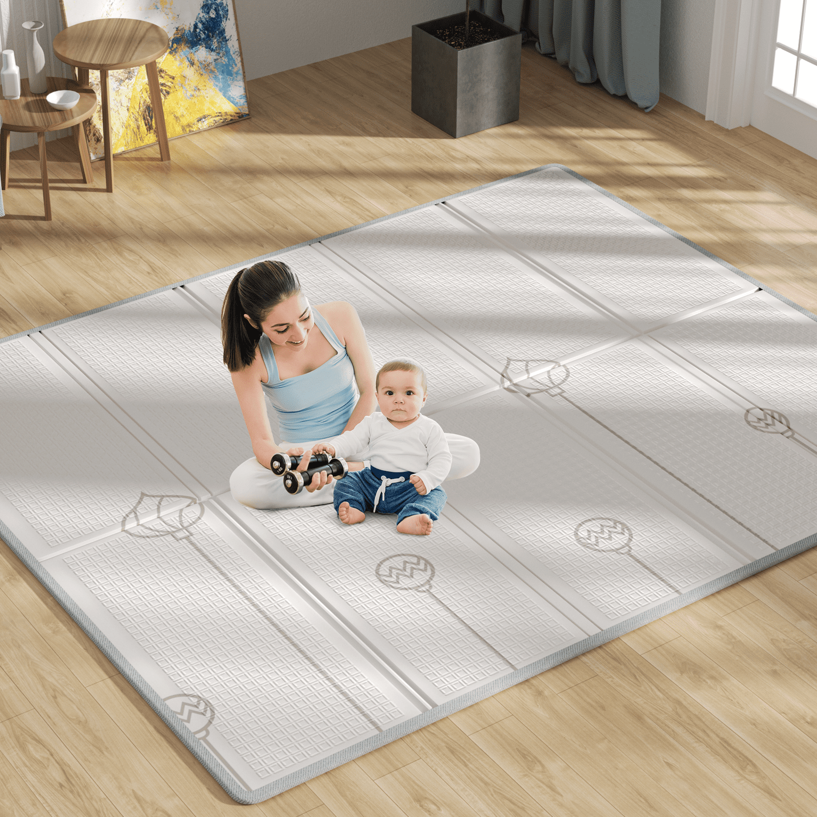 Pkinoicy 71x59x0.4inch Foldable Baby Play Mat, Extra Large Waterproof Activity Playmats for Babies,Toddlers, Infants