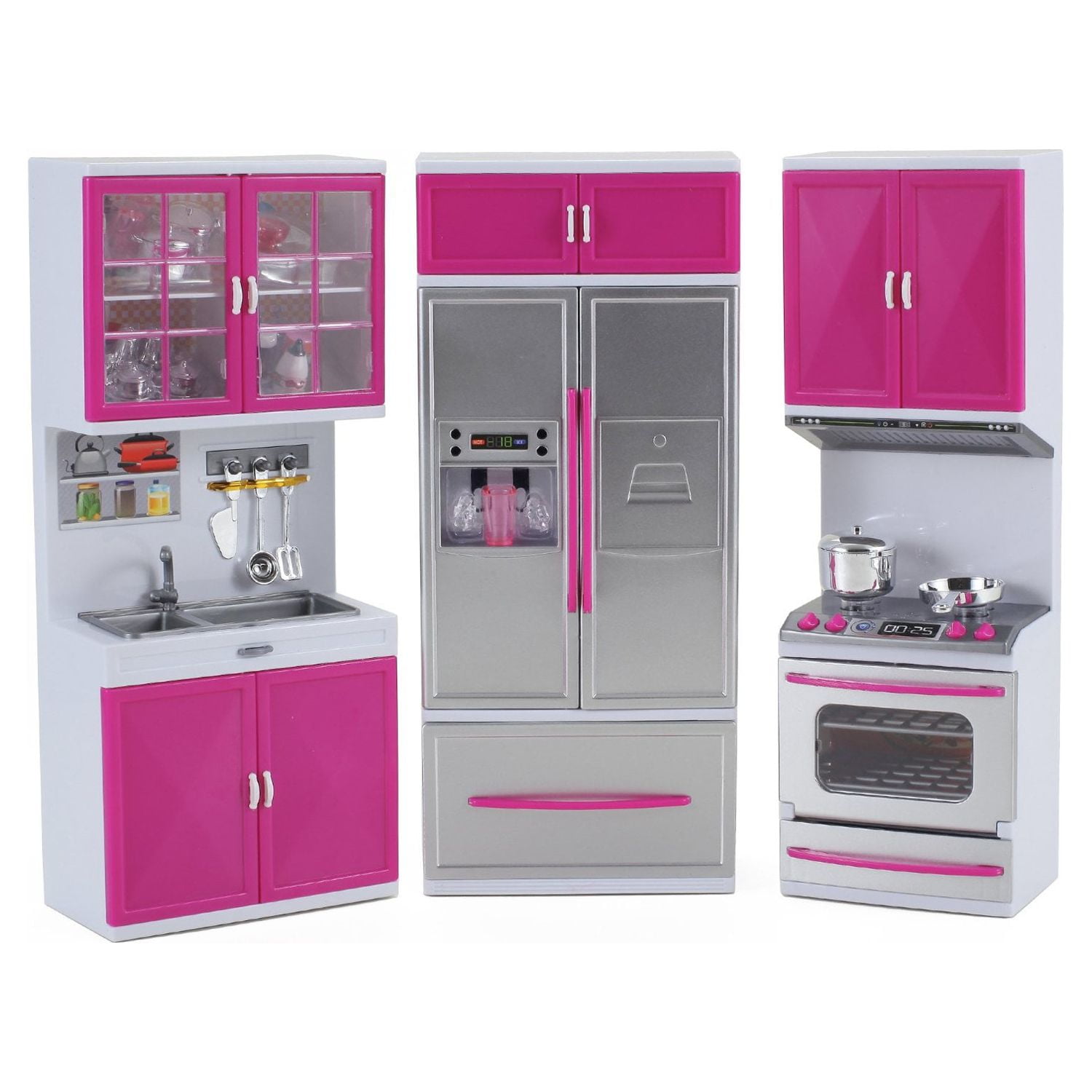 PlayWorld Kitchen Connection My Modern Kitchen Full Deluxe Kit Battery Operated Kitchen Playset: Refrigerator, Stove, Sink - 15" x 12.5"