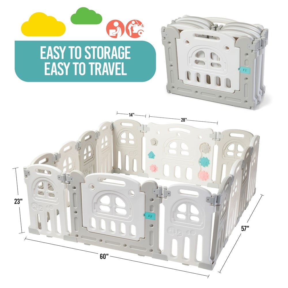 Play22 Foldable 14 Panel Baby Safety Gate, Fits 60" Tall x 60" Wide, White, 14 Piece