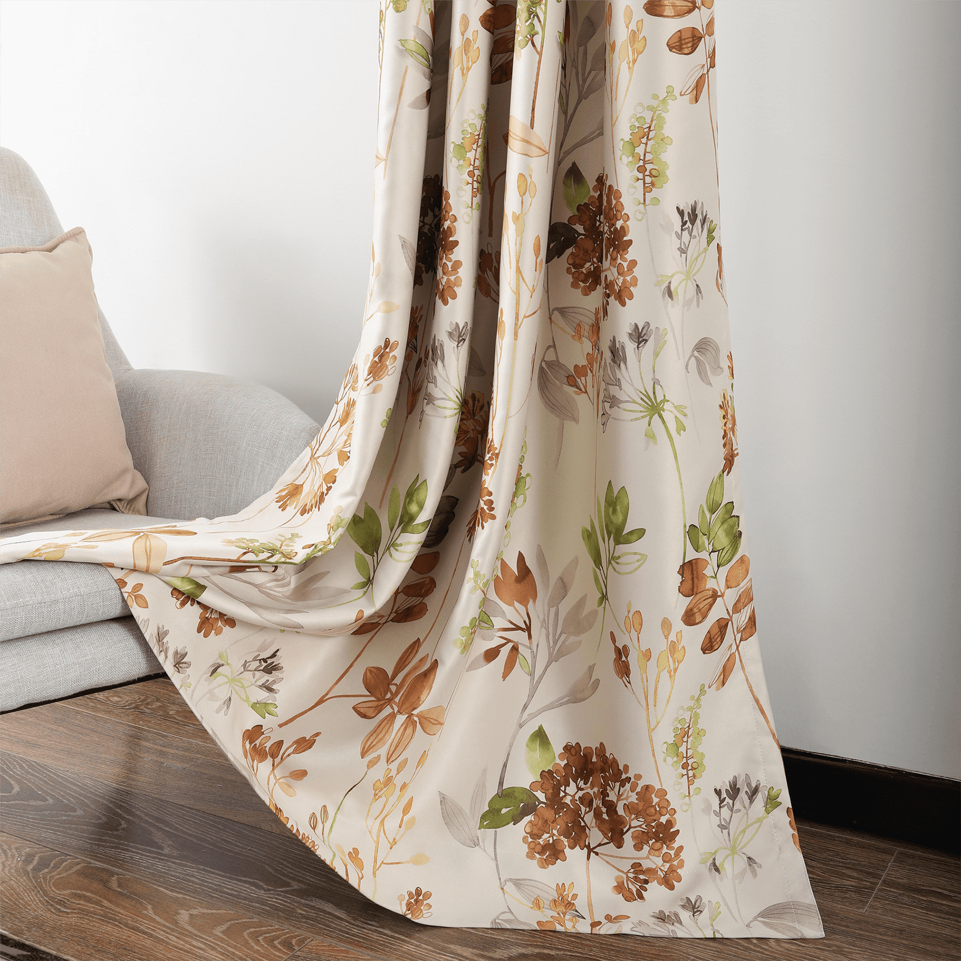 VOGOL Plant Print Home Decor Window Curtains for Bedroom, Grommet Top Curtains Thermal Insulated Vintage Drapes for Dining Room, 52x63 Inch, 2 Panels, Brown