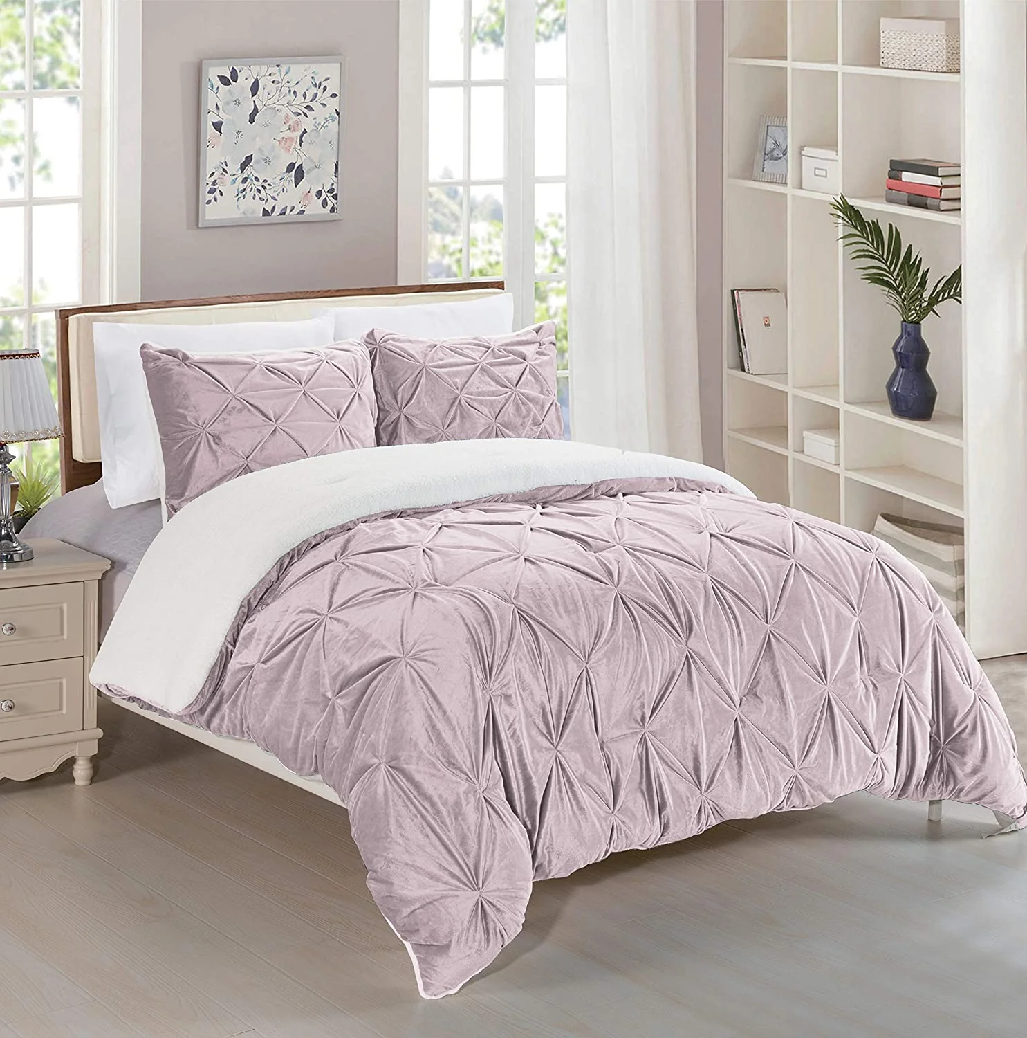 Pleated Sherpa Comforter Set King/Cal King Dusty Rose