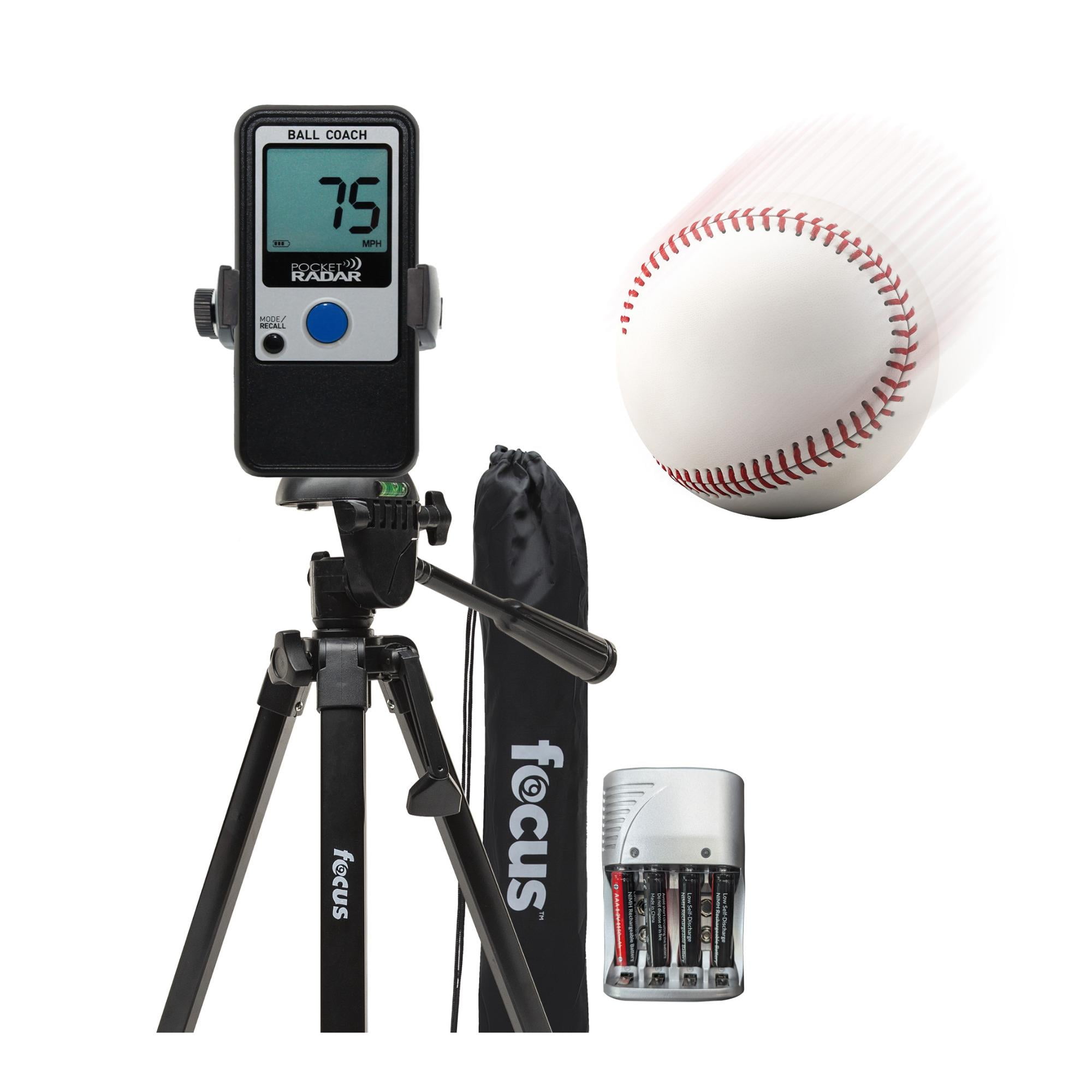 Pocket Radar Ball Coach / Pro-Level Speed Training Tool and Radar Gun +Focus Full Sized 59" Photo & Video Tripod + Square Jellyfish Pocket-Sized Spring Tripod Mount for Smartphones 2-1/4 - 3-5/8" Wide