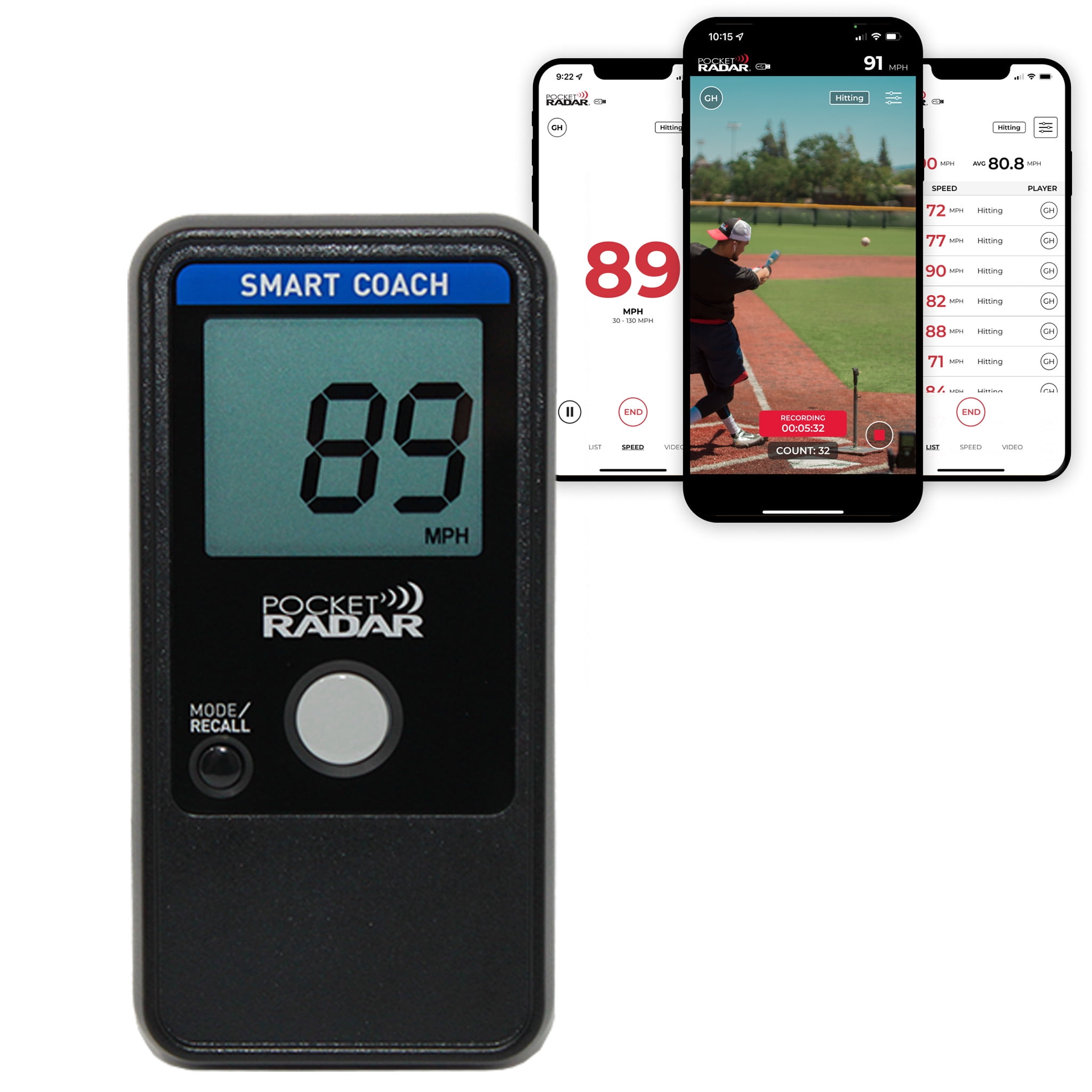 Pocket Radar Smart Coach Speed Gun for Baseball, Hockey, Softball with Accurate Pitching & Sports Speed Measurement, Portable Baseball Radar Gun Compatible with Pocket Radar App
