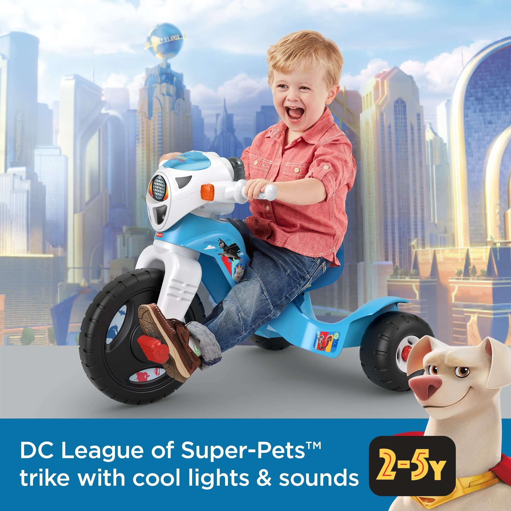 Power Wheels DC League of Super-Pets Lights & Sounds Trike ride-on tricycle for toddlers and preschool kids ages 2-5 years