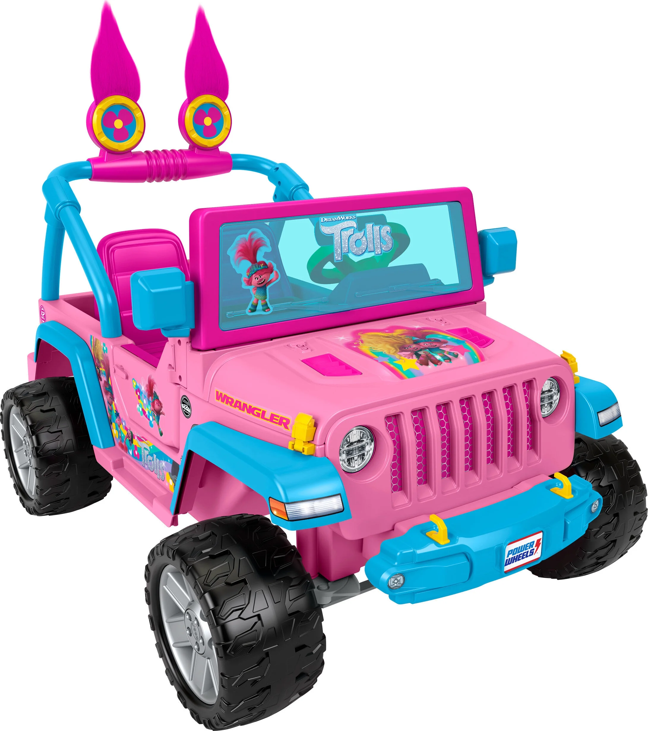 Power Wheels Trolls Band Together Jeep Wrangler Ride-on Toy, 12 V, Max Speed: 5 mph