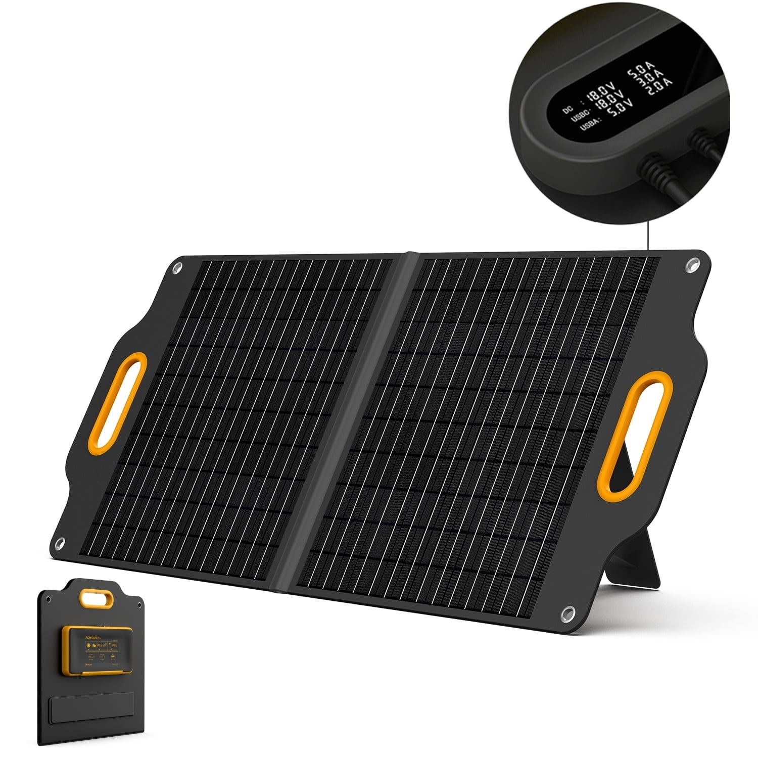 Powerness 80W Portable Solar Panel for Power Station, Foldable Solar Charger with Patented LCD Digital Window for Outdoor Camping, RV, Off Grid System
