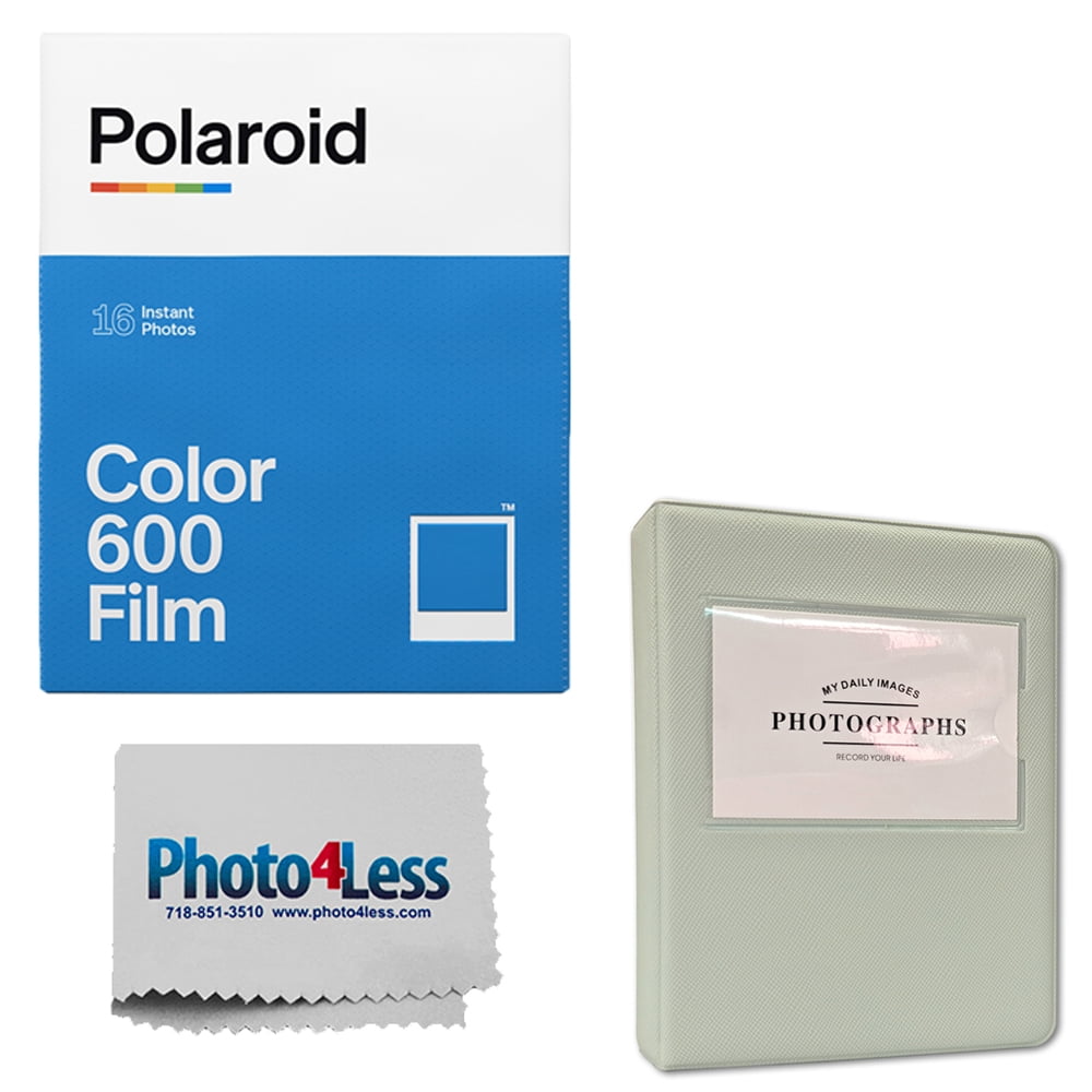 Polaroid Color Film for 600 Double pack + Phobea Leather 5" Photo Album for Wide Prints Holds 32 Prints- Grey + Cloth