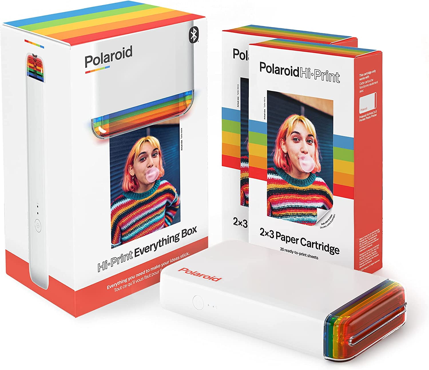 Polaroid Hi-Print Everything Box - Bluetooth Photo Printer in White & 40 Sheets of Ready-to-Print Paper