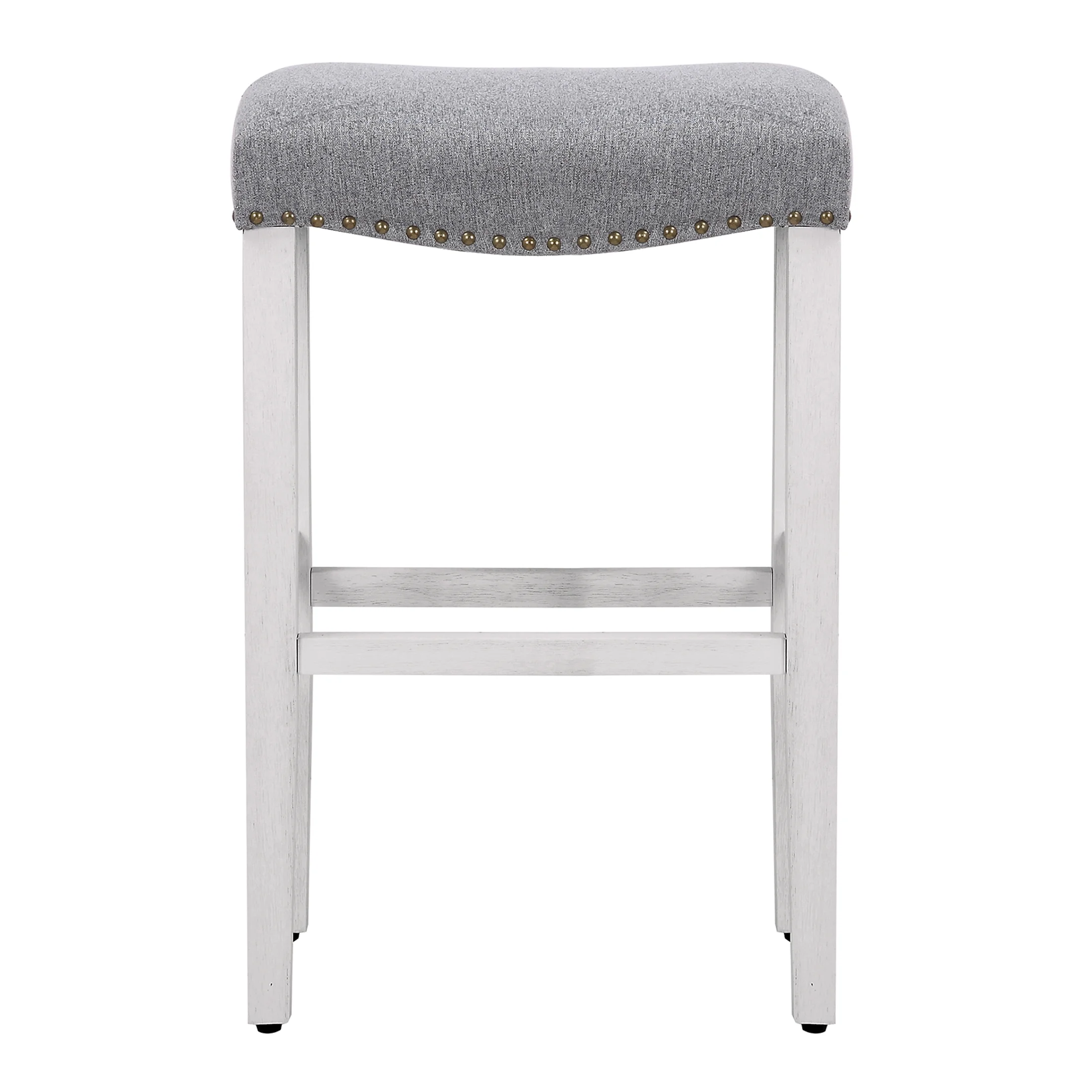 29" Inch Upholstered Backless Saddle Seat Counter Stool, Antique White/Gray