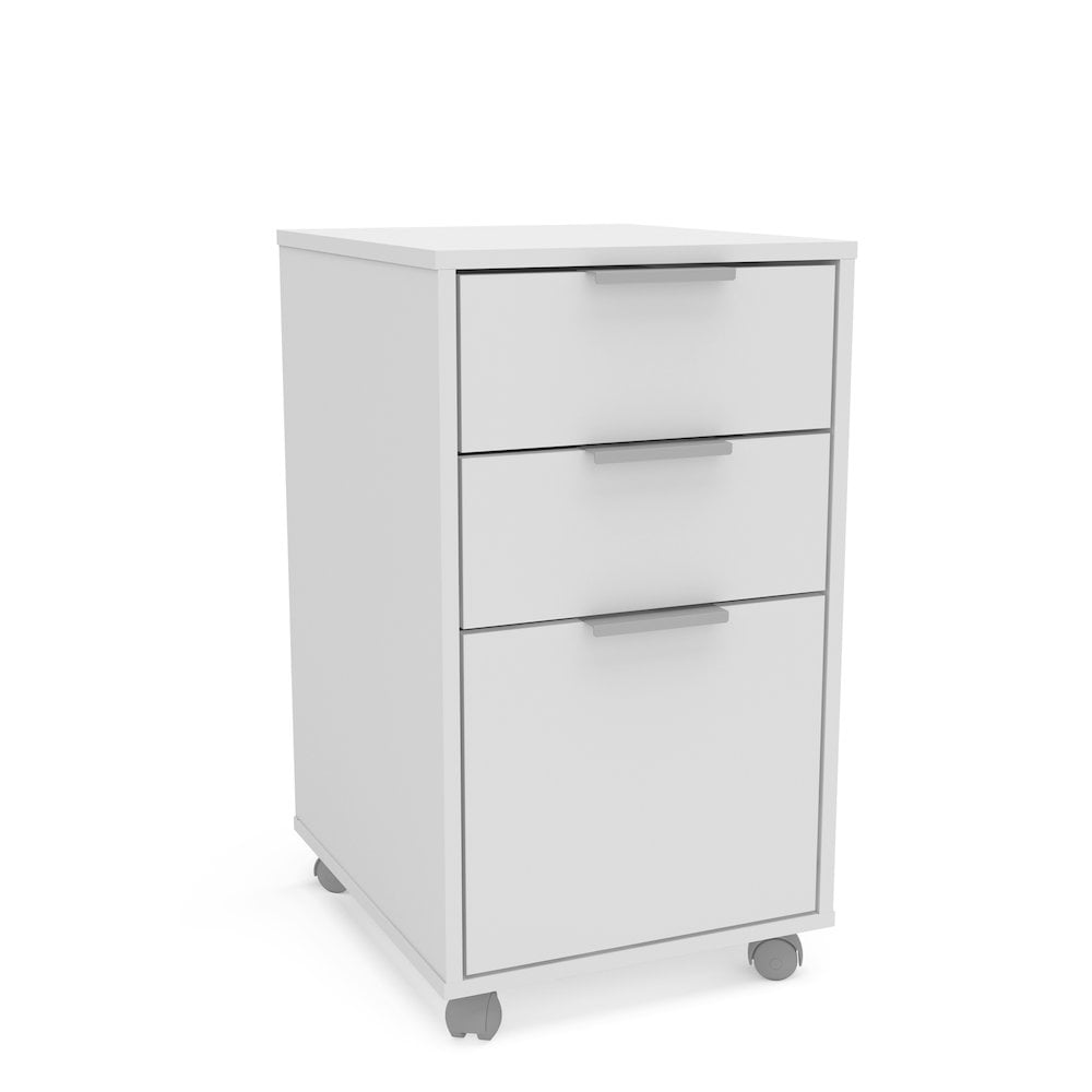 Polifurniture Durban Three Drawer Mobile Wood File Cabinet, White