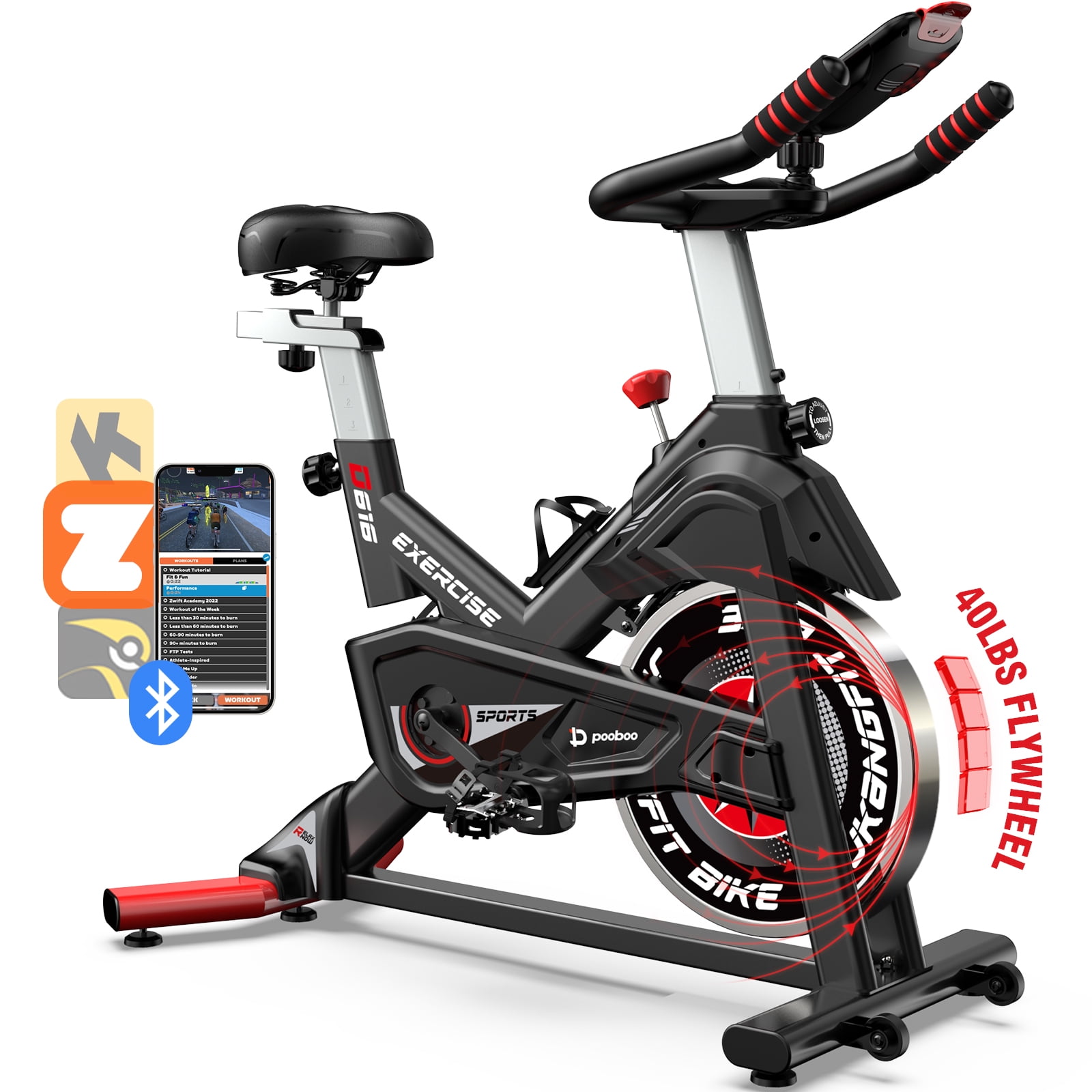 Pooboo Bluetooth Magnetic Exercise Bike Indoor Cycling Bike Stationary Bikes 40lbs Flywheel 350lbs