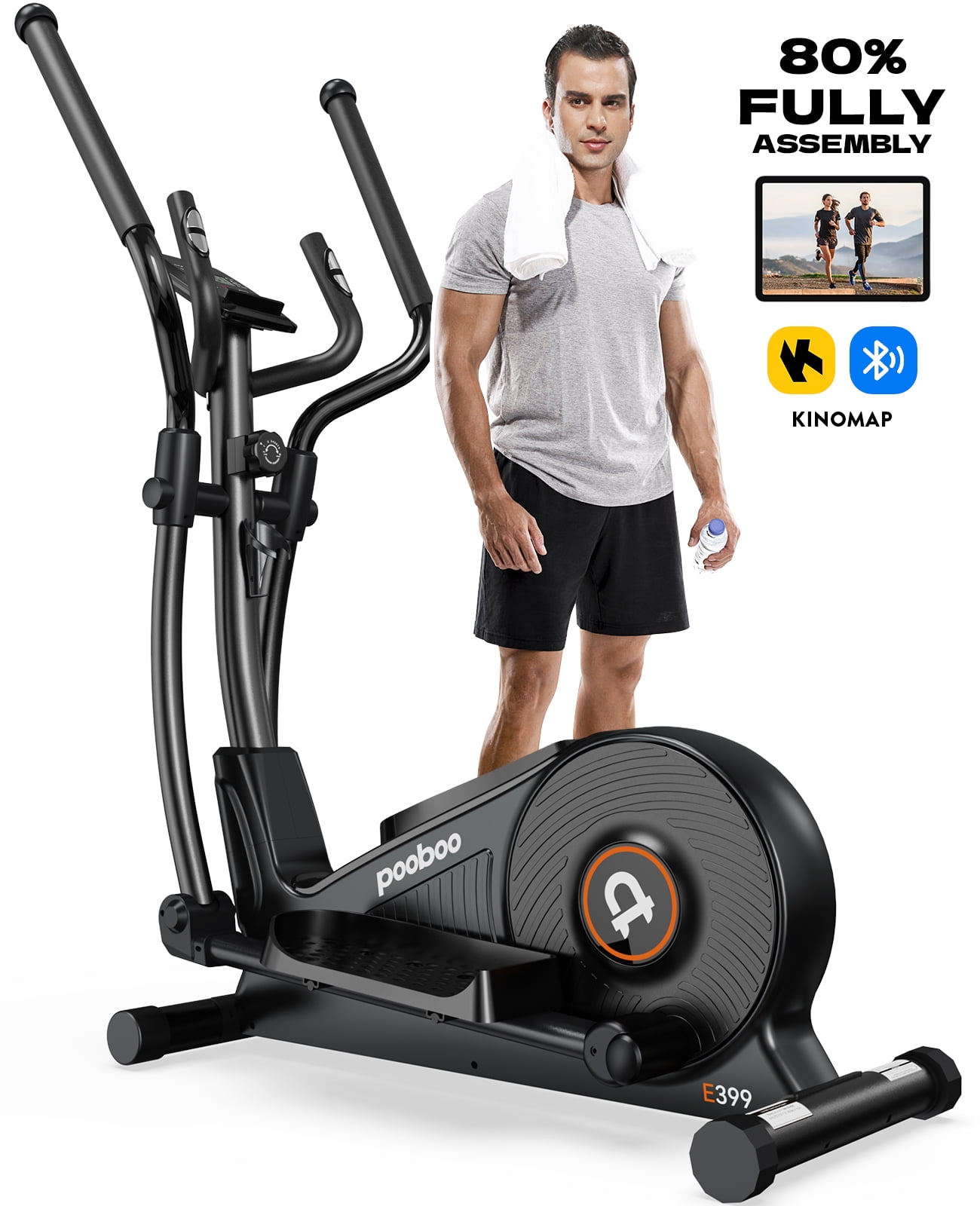 LNOW Pro Magnetic Elliptical Mahicne Nearlly Fully Assembled Build-in Bluetooth Indoor Stationary Exercise Machine 400lbs 16 Resitance with 15.5" Stride Length