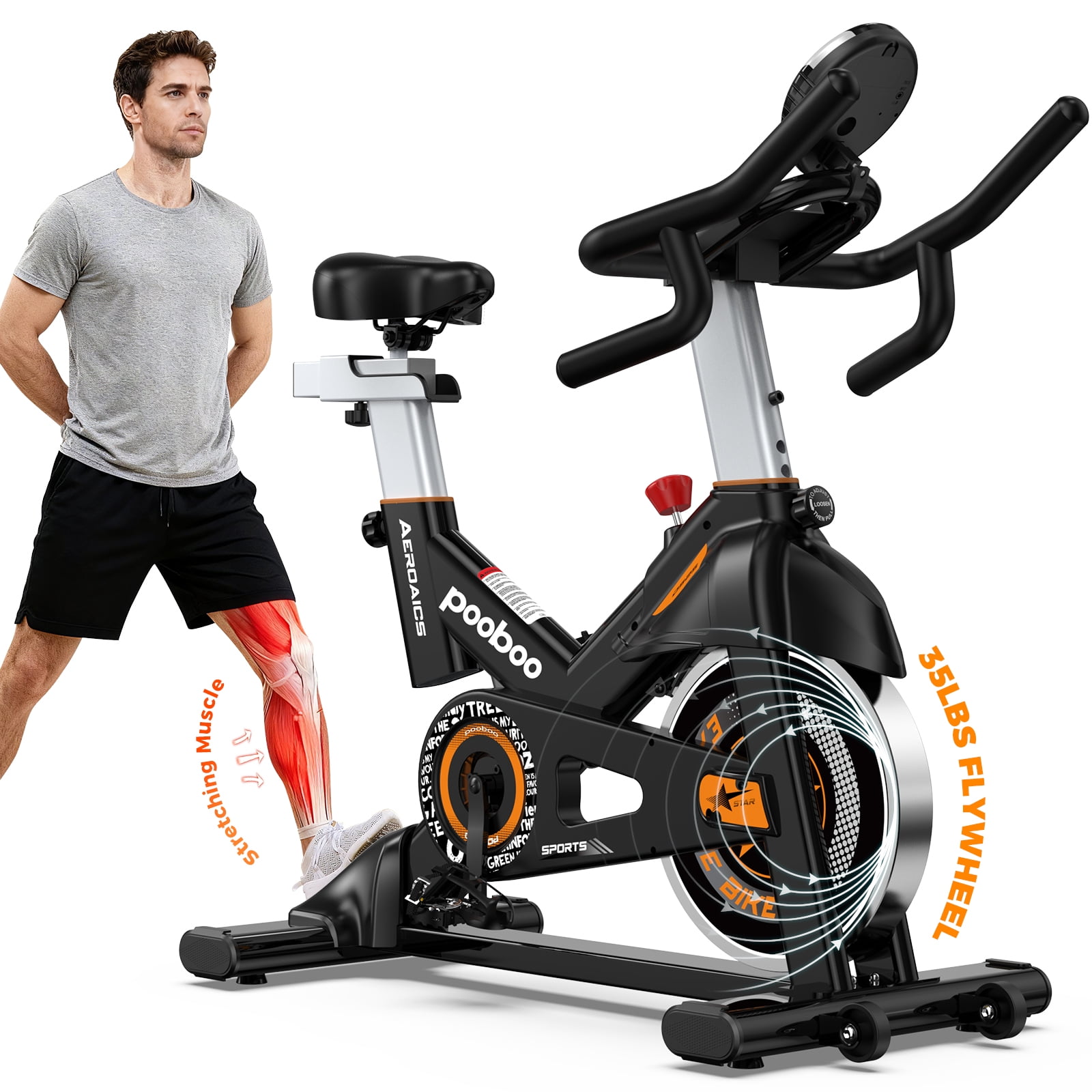 Pooboo Magnetic Cycling Bike Professional Exercise Bike Stationary Cycle Machine for Home Cardio Workout 350lb Flywheel 35lbs