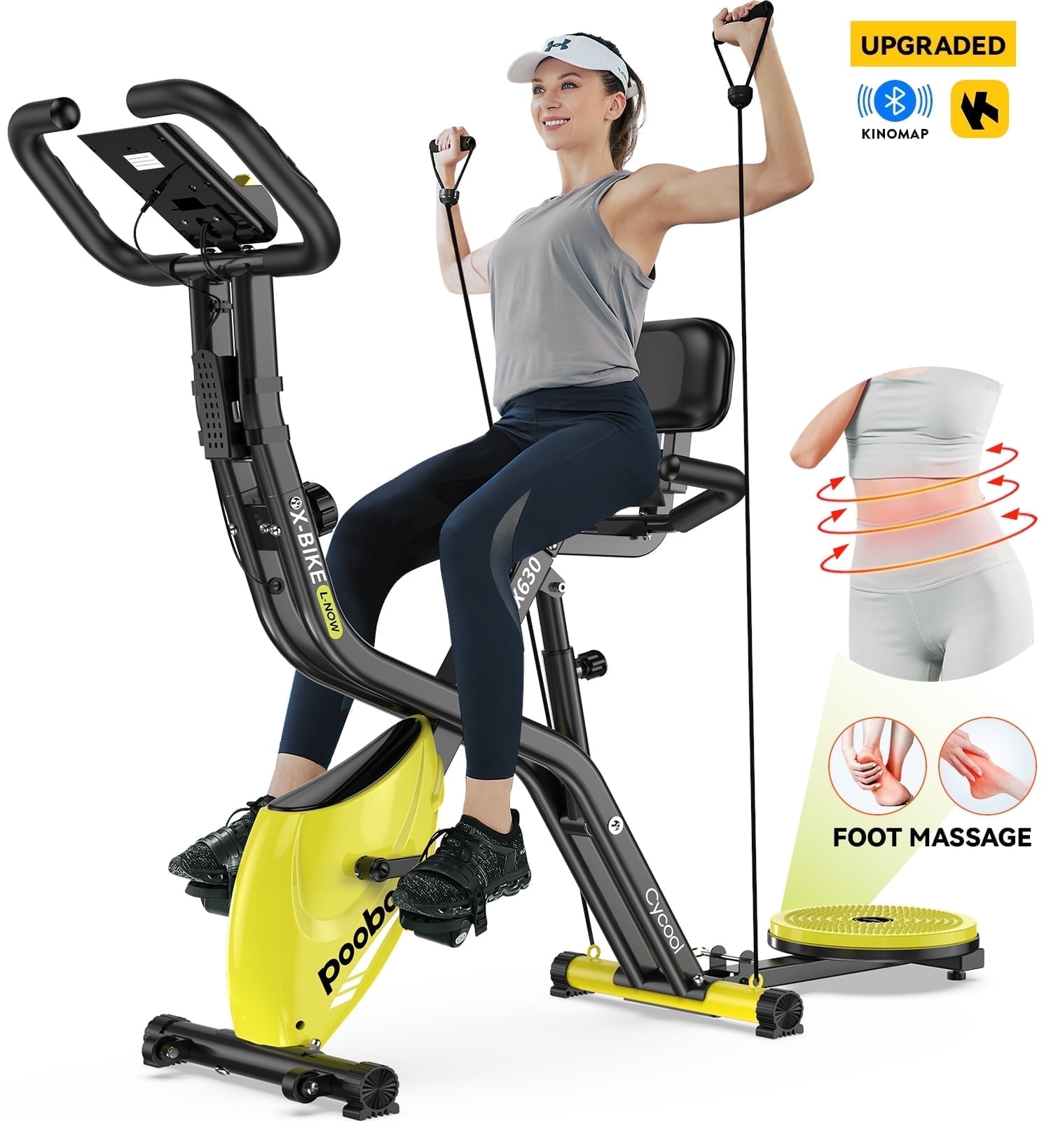 Pooboo 4in1 Folding Exercise Bike Indoor Cycling Bike Stationary Magnetic X Bike Gym Workout 300lb Easy to Get On/Off