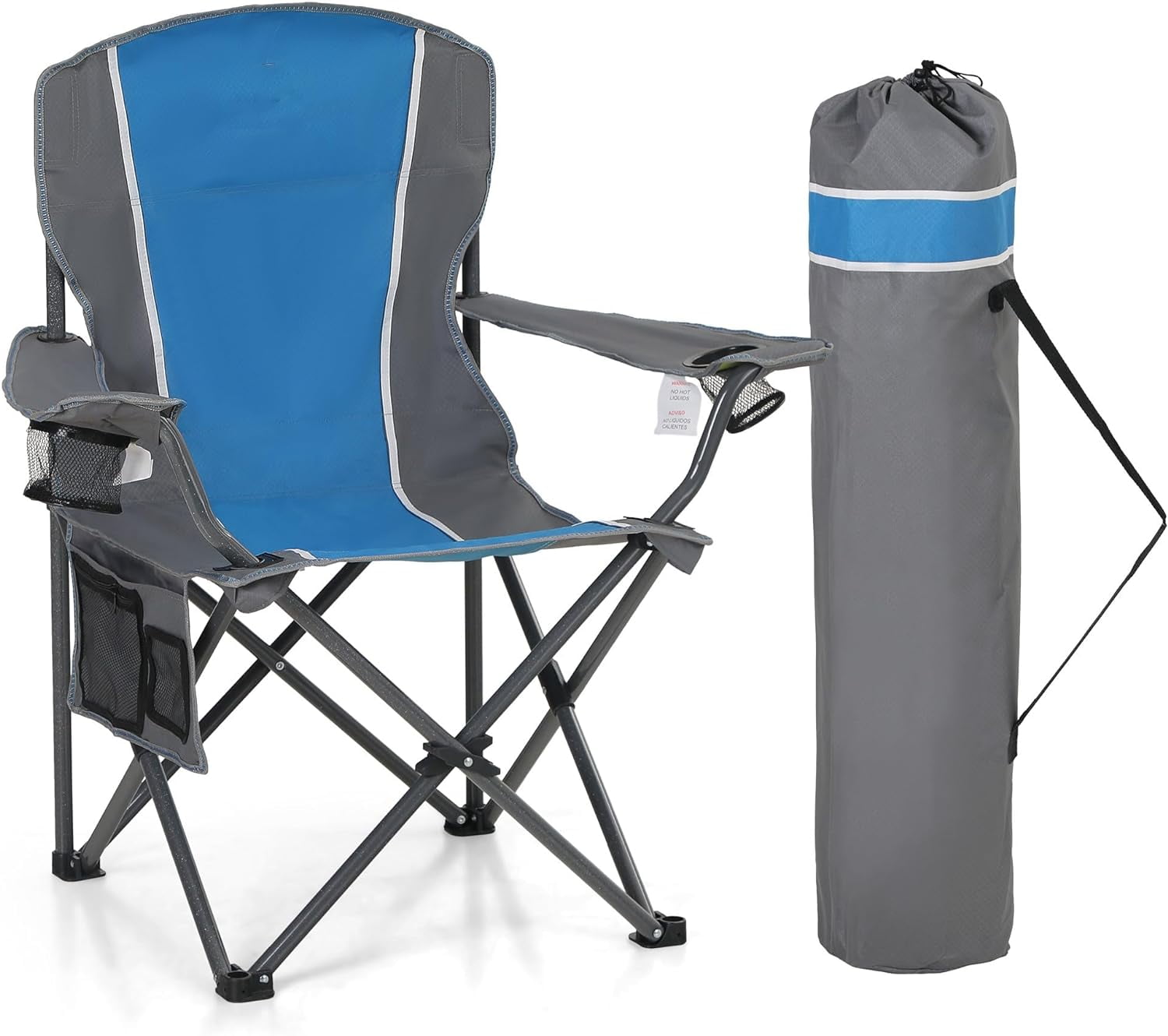 Portable Camping Chair, Heavy Duty Outdoor Folding Chair with Armrest, Foldable Camp Chair with Cup Holder for Camping, Support 350 LBS, Blue-Gray