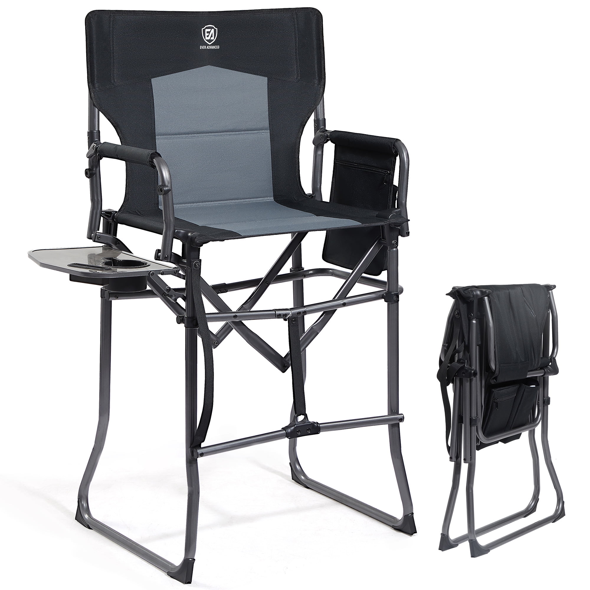Portable Tall Directors Chair 30.7" Seat Height, Folding Steel Camping Chair, Supports 350 lbs, Black