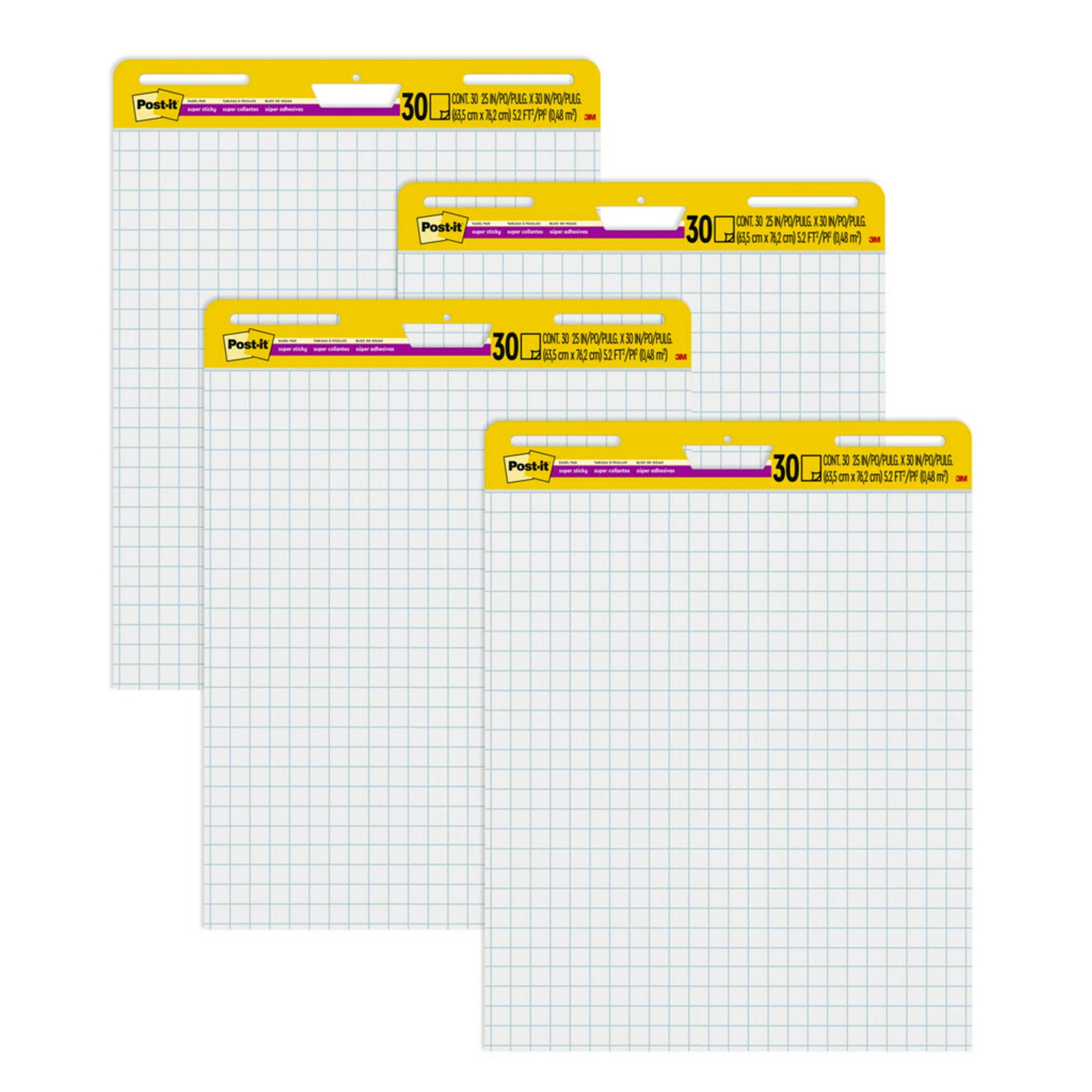 Post-it Super Sticky Easel Pad, White with Grid, 25 in. x 30 in. Sheets, 4 Pads