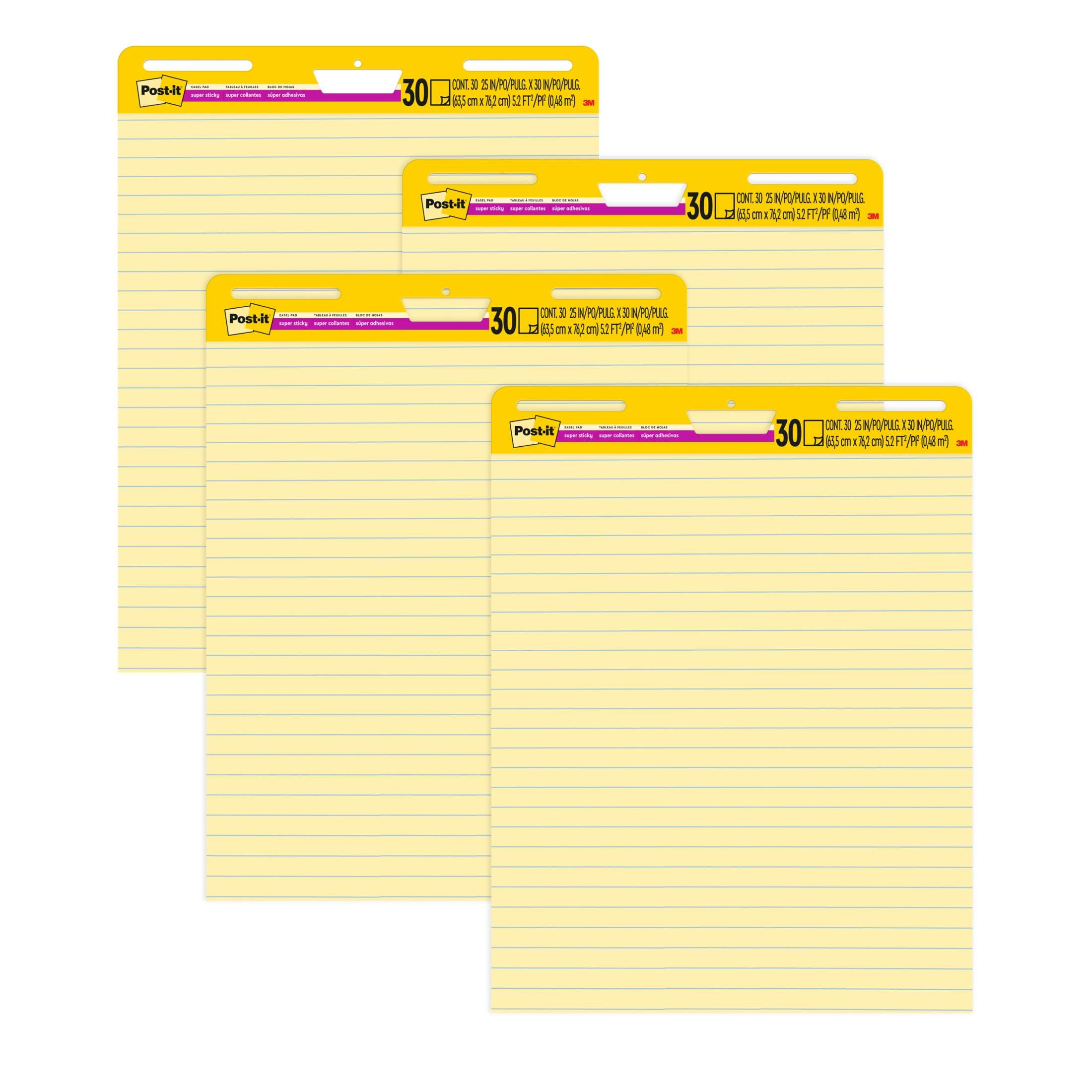Post-it Super Sticky Easel Pad, Yellow, Lined, 25 in. x 30 in., 4 Pads