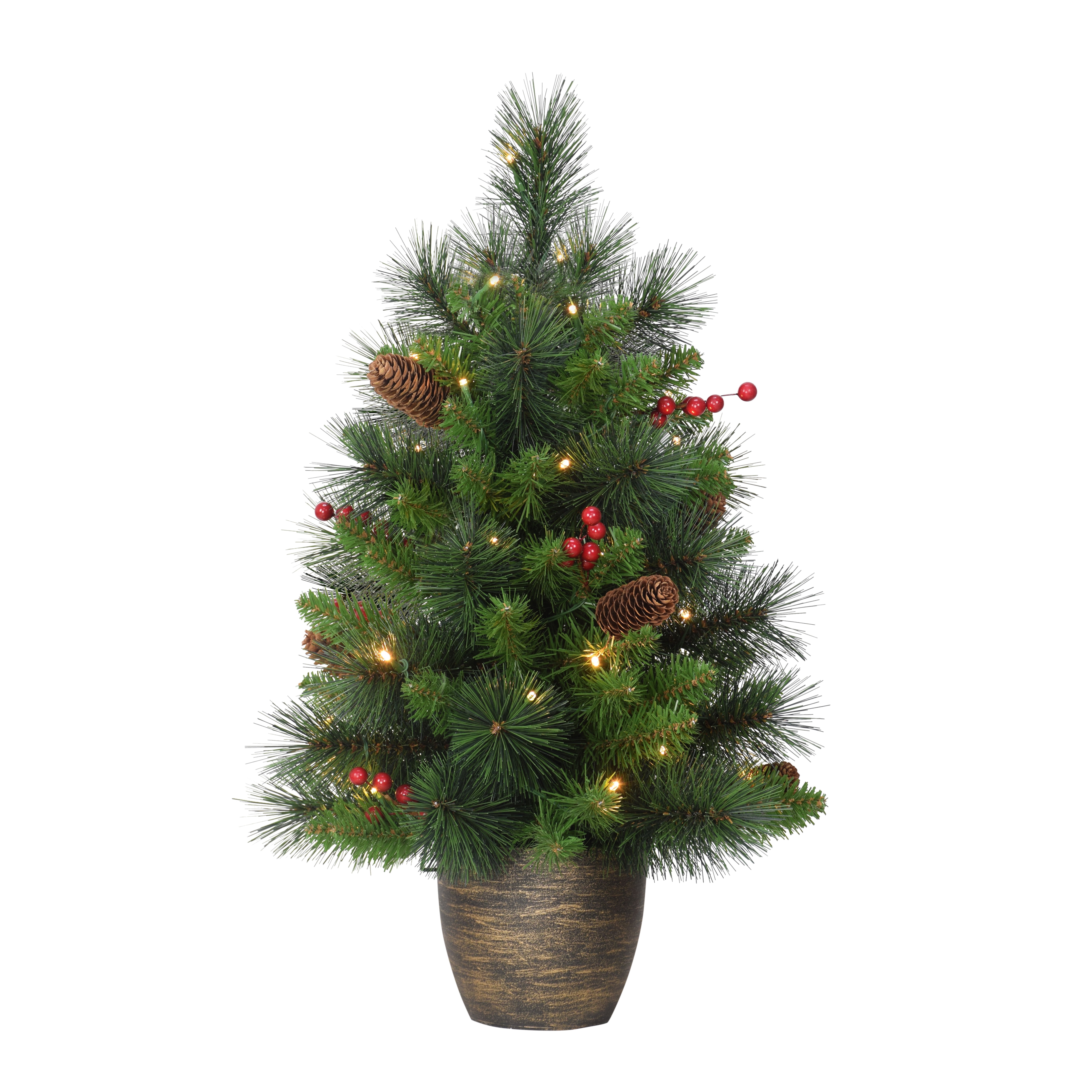 Pre-Lit 2' Table Top Artificial Christmas Tree with 35 Lights in Gold Base, Green
