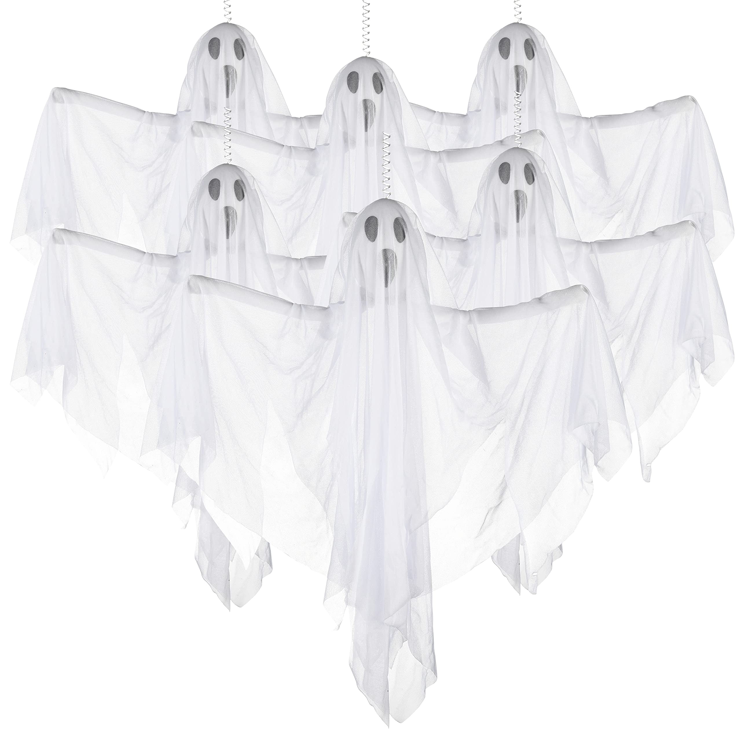 Prextex Halloween Fabric Ghost. 6 Pcs Halloween Hanging Spooky Ghost Props for Indoor/Outdoor Decorations