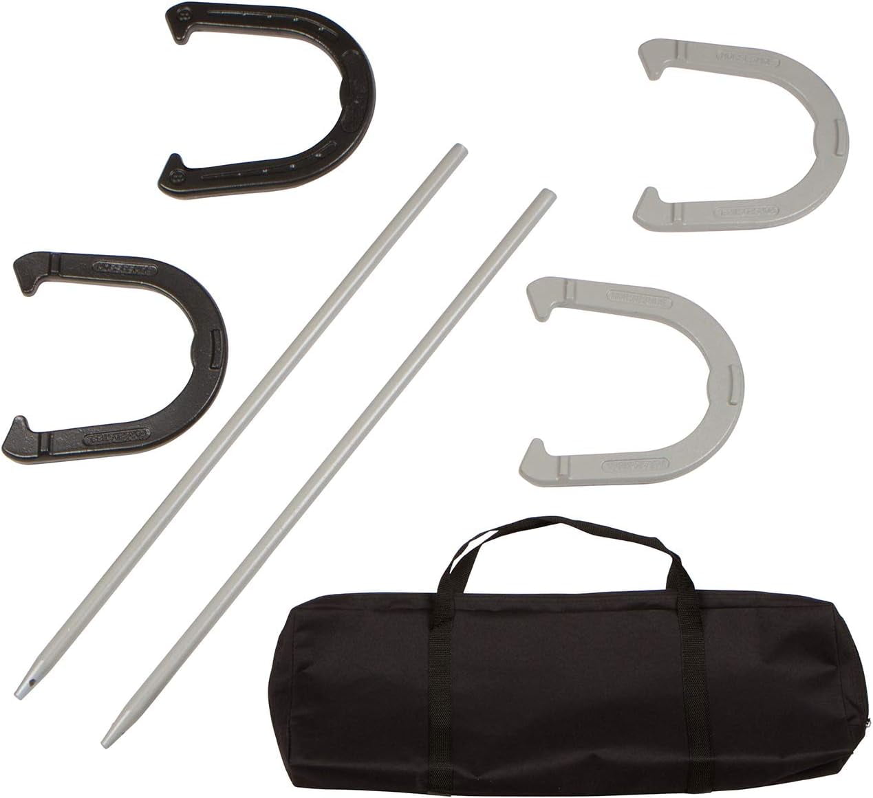 Premium Reinforced Carbon Steel Horseshoe Set With Carry Bag (Black and Gray)