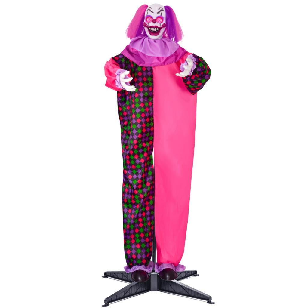 Presence 64 inch Halloween Interactive Standing Clown,Glowing Eyes & Touch Sound Activated, Halloween Decorations