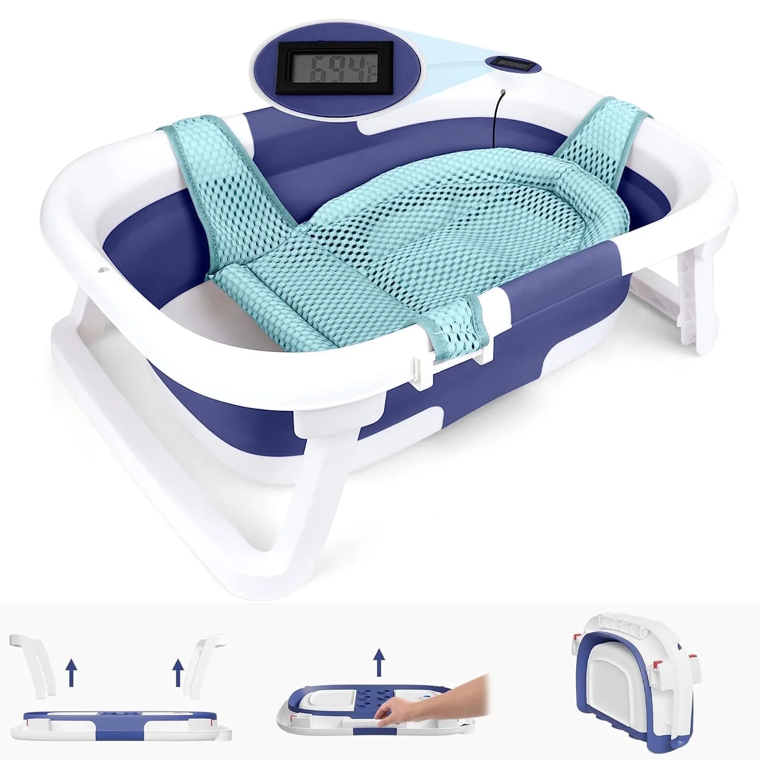 Prociv Foldable Baby Bathtub for Infants to Toddler,Portable Travel Bathtub Multifunctional Bathtub with Drain Hole, Baby Bathtub for Newborn 0-36 Month Gray (with Net)