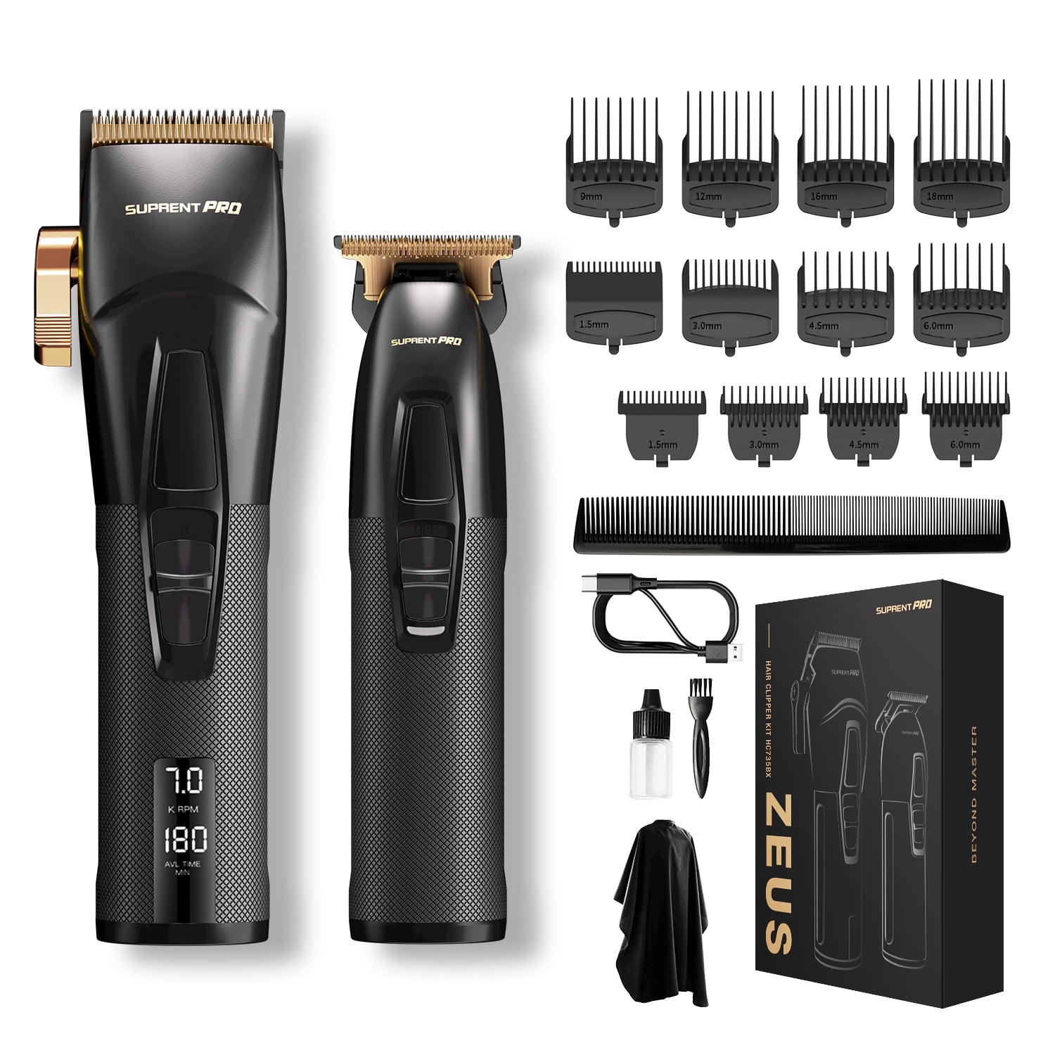 Professional Hair Clippers for Men, USB-C Rechargeable Barber Hair Trimmer & T-Blade Trimmer Combo