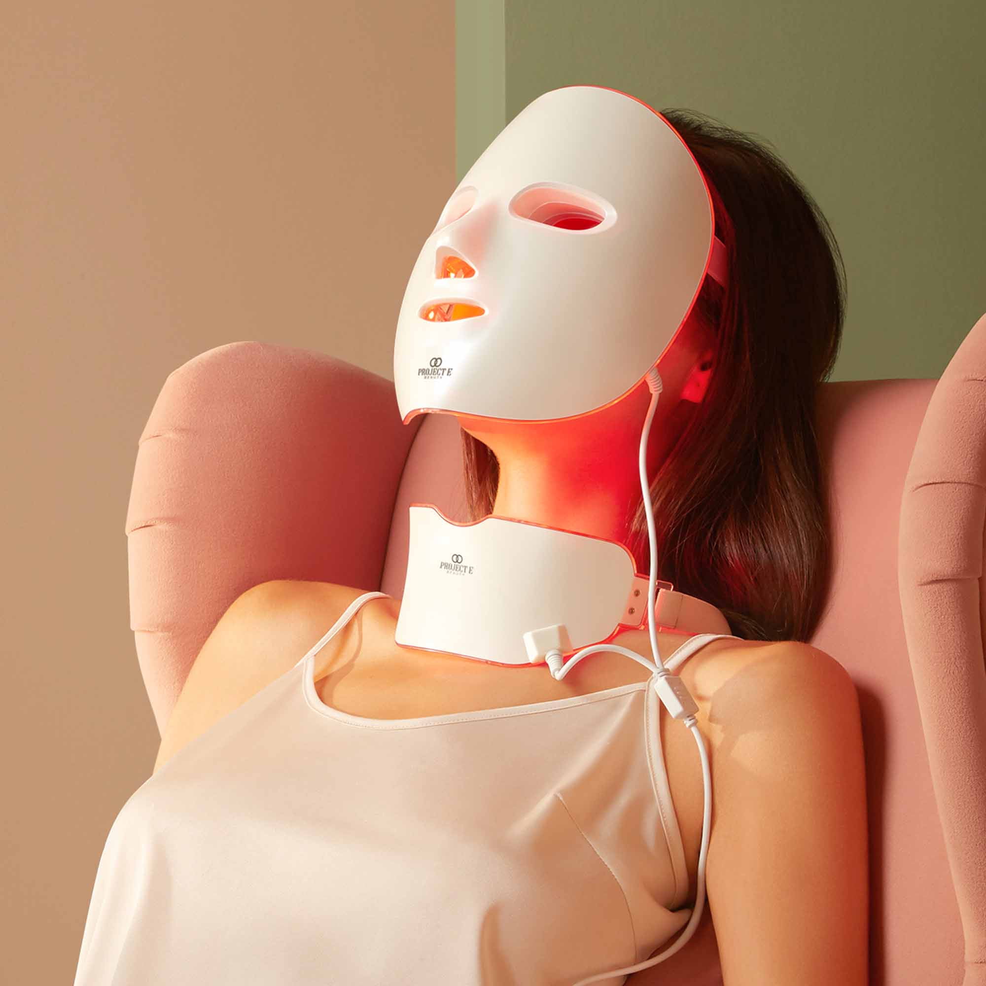 Project E Beauty Wireless 7 Color LED Mask Neck Photon Light Skin Rejuvenation Therapy Facial Skin Care Mask